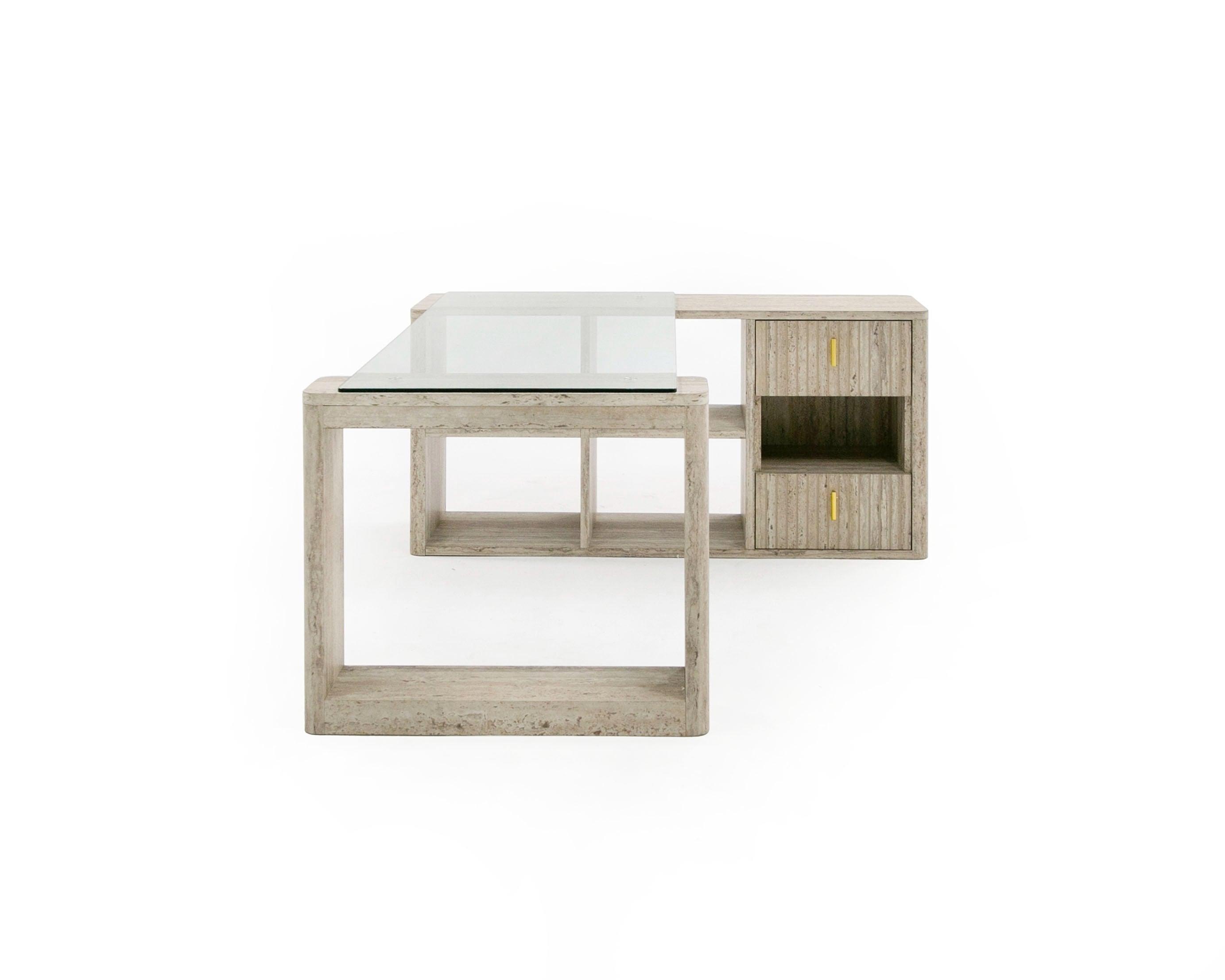 Nova Domus Roma Modern Glass Faux Travertine Reversible Desk