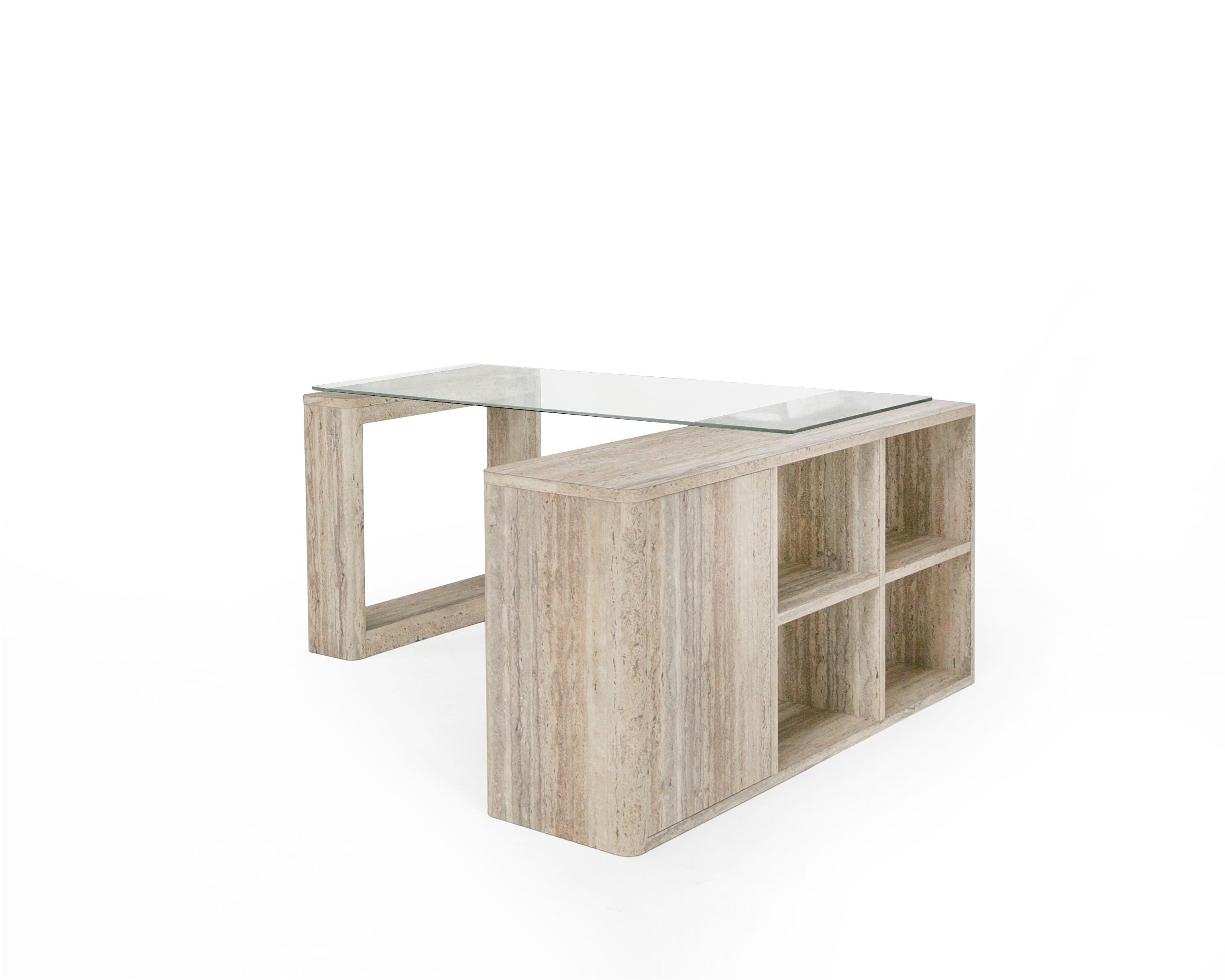 Nova Domus Roma Modern Glass Faux Travertine Reversible Desk