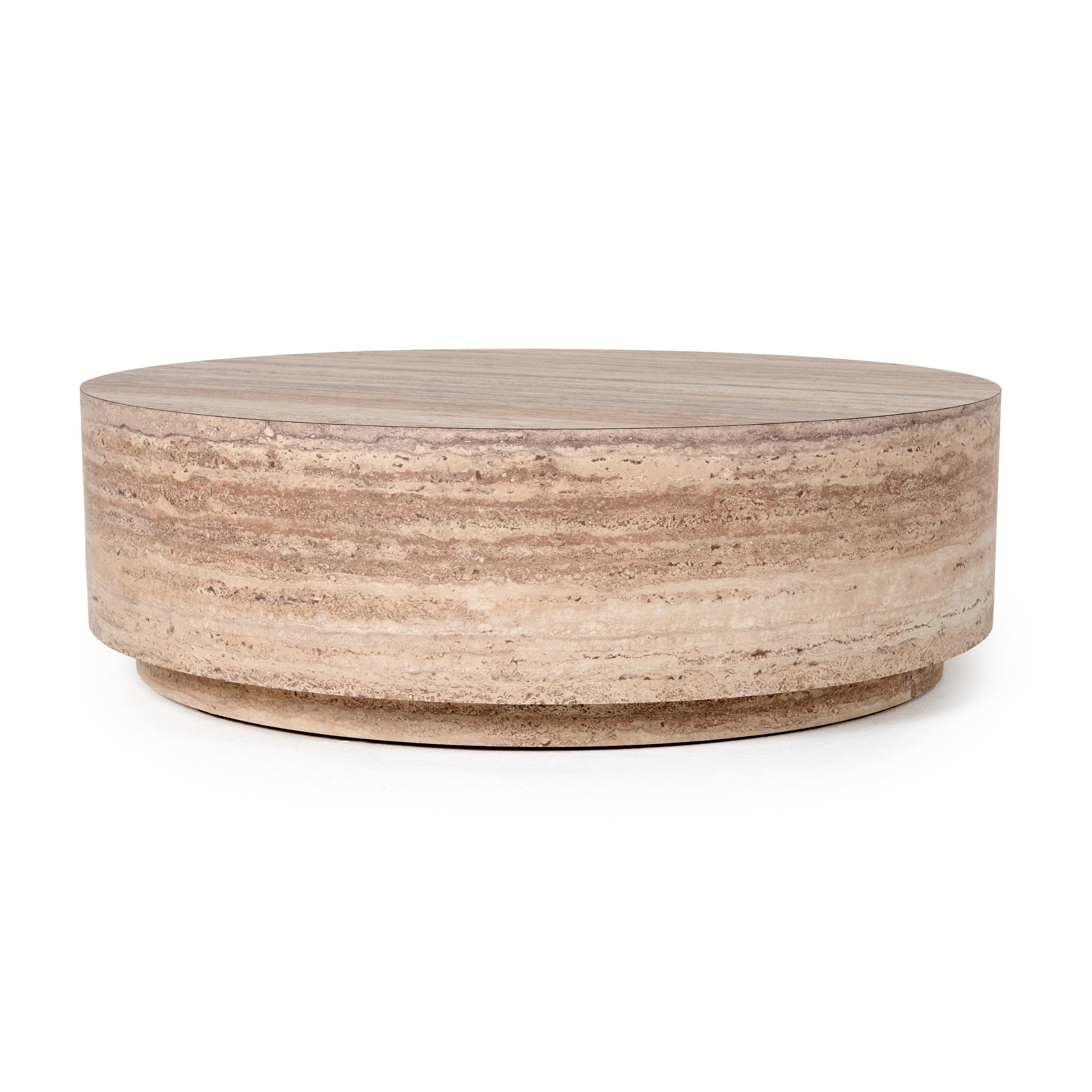 Nova Domus Roma - Modern Faux Travertine Round Coffee Table-Coffee Table-VIG-Wall2Wall Furnishings