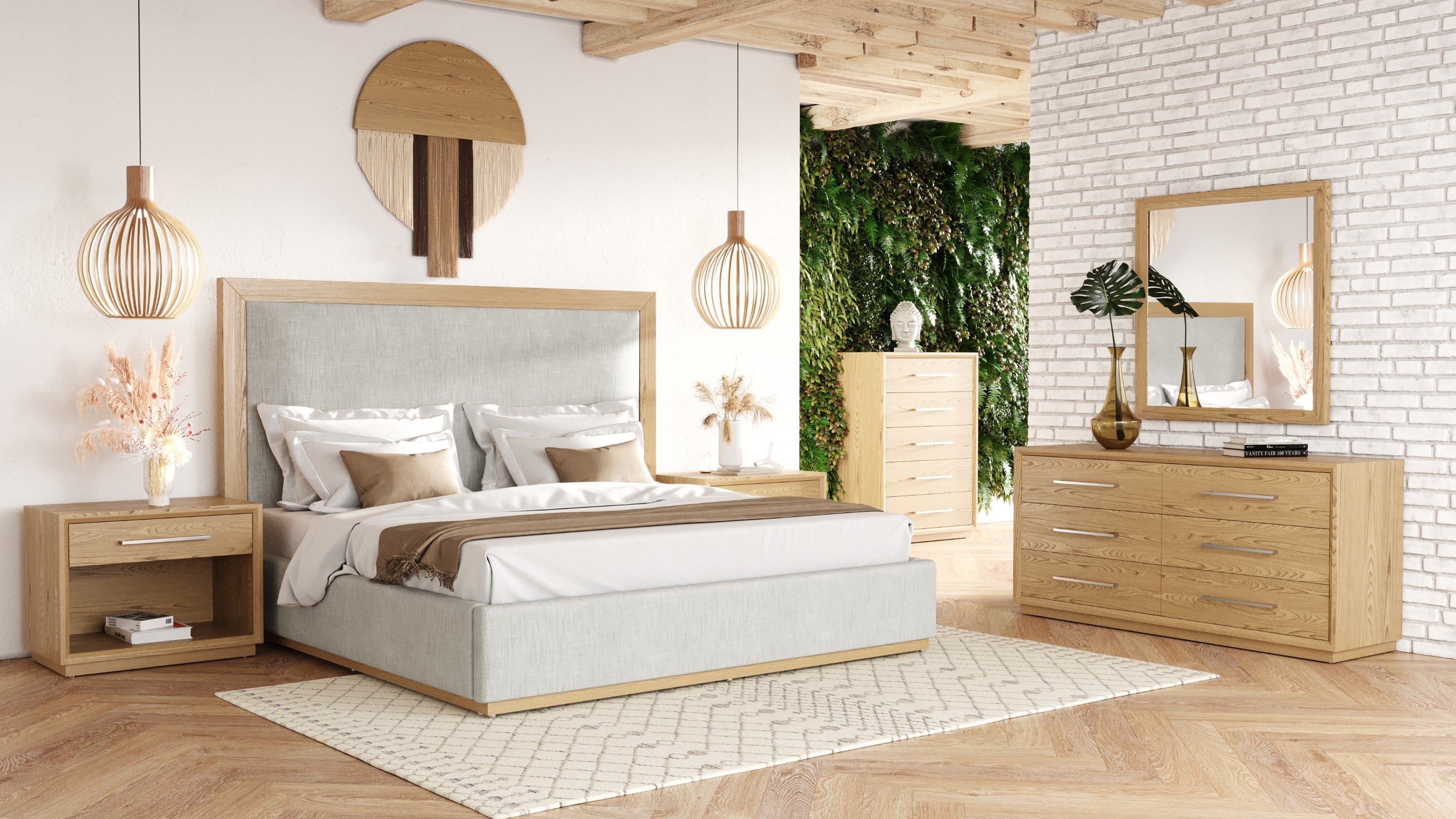 Nova Domus Santa Barbara - Modern Grey Fabric + Natural Bed-Bed-VIG-Wall2Wall Furnishings