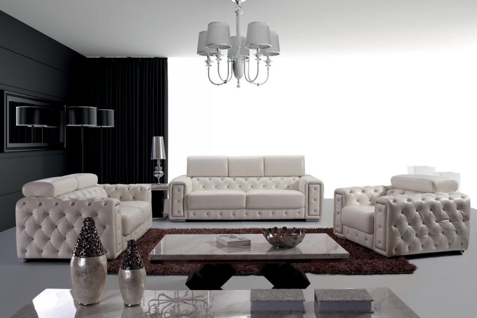 Lumy Modern Tufted Leather Loveseat with Crystals