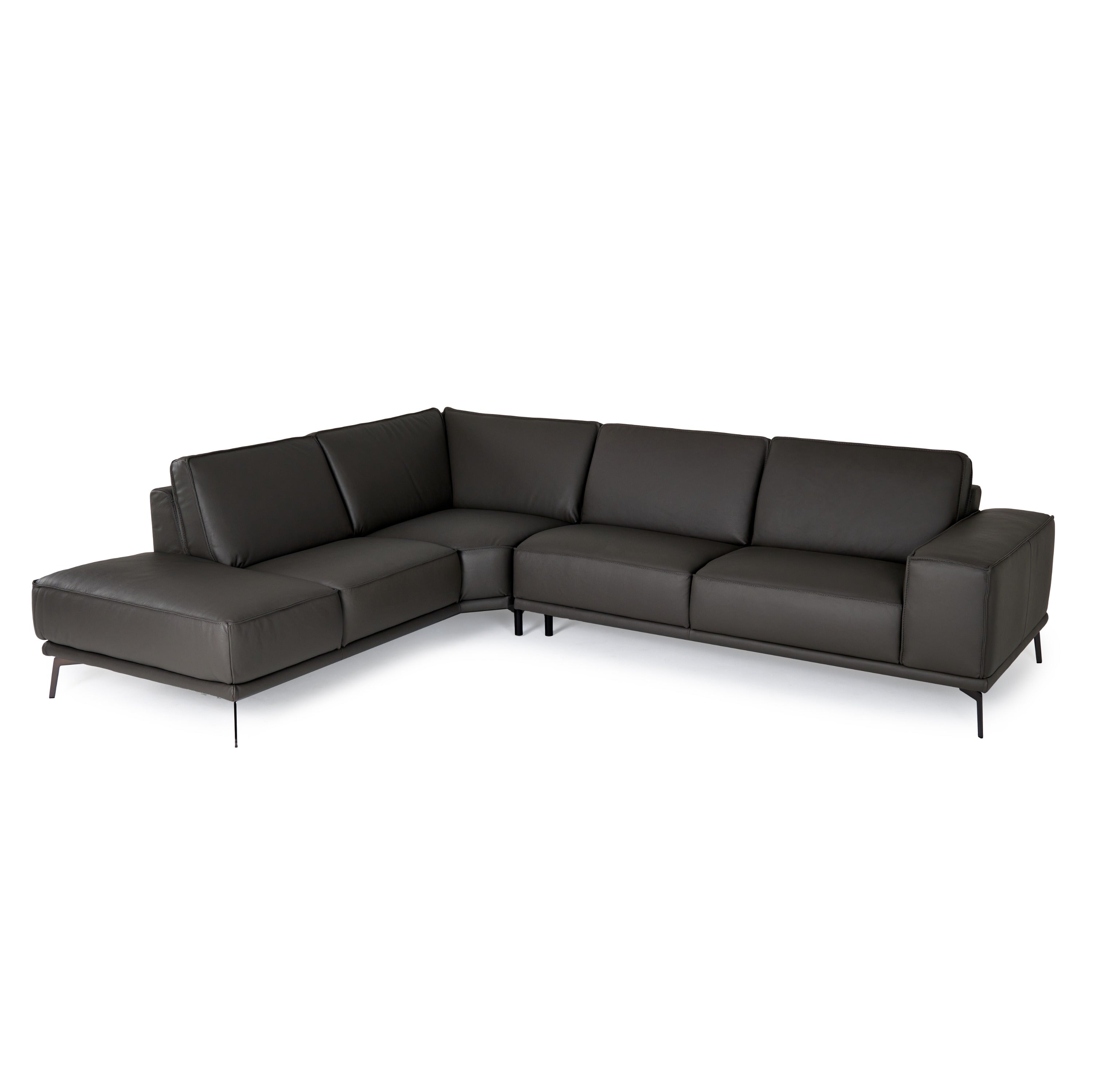 Soho Italian Left Facing Nirvana Fume Leather Sectional Sofa