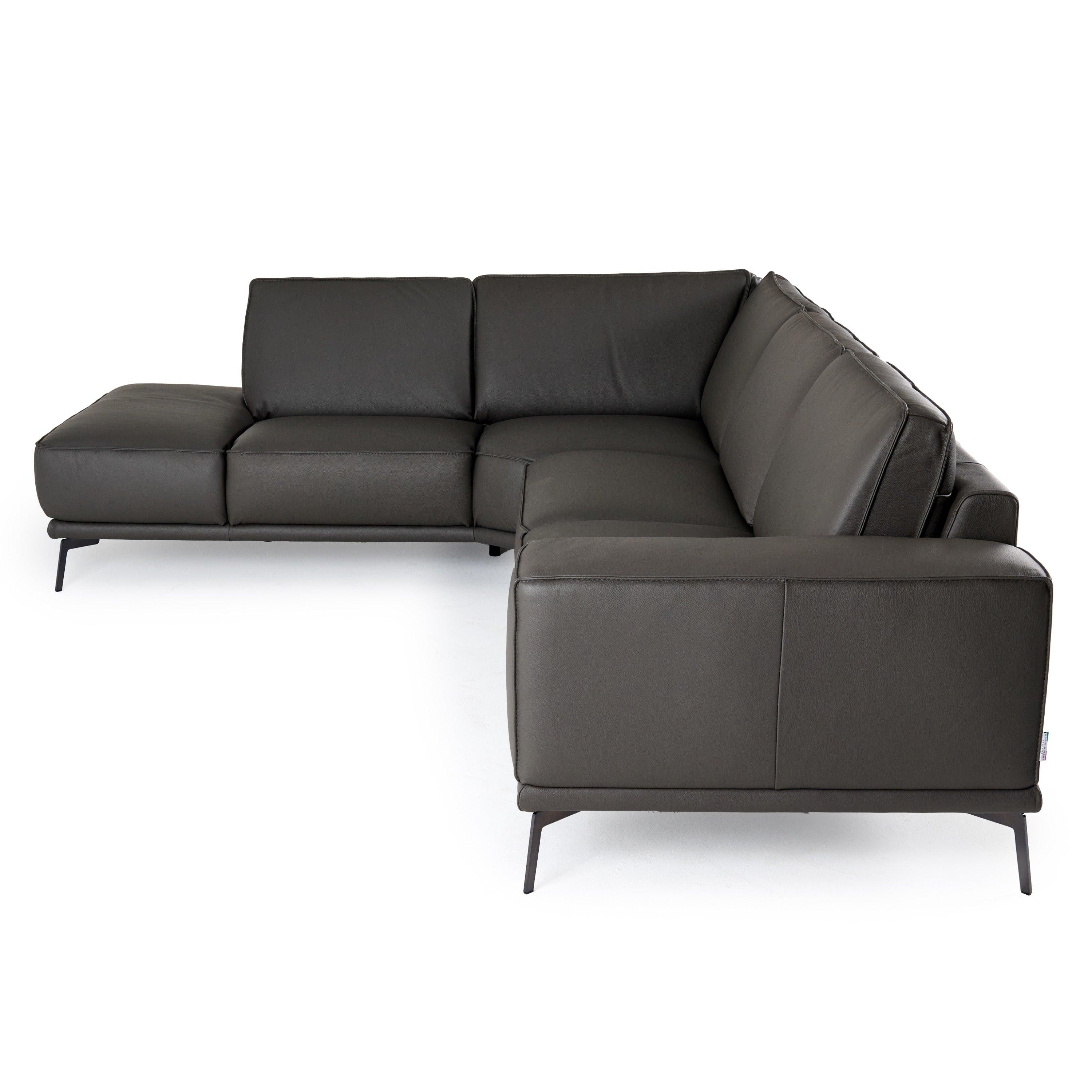 Soho Italian Left Facing Nirvana Fume Leather Sectional Sofa