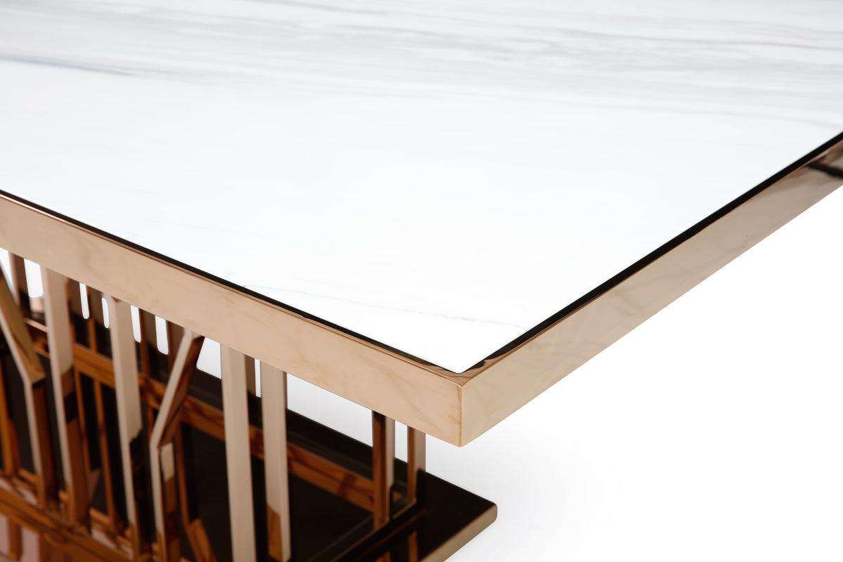 Marston Modern Marble and Rosegold Dining Table