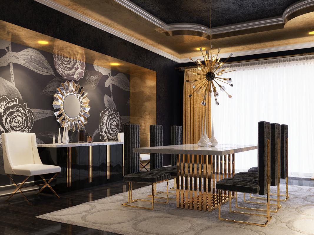 Kingsley Modern Marble and Rosegold Dining Table