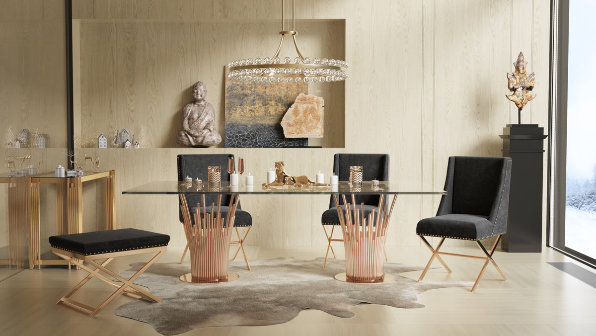 Modrest Paxton Modern Glass Rosegold Dining Table