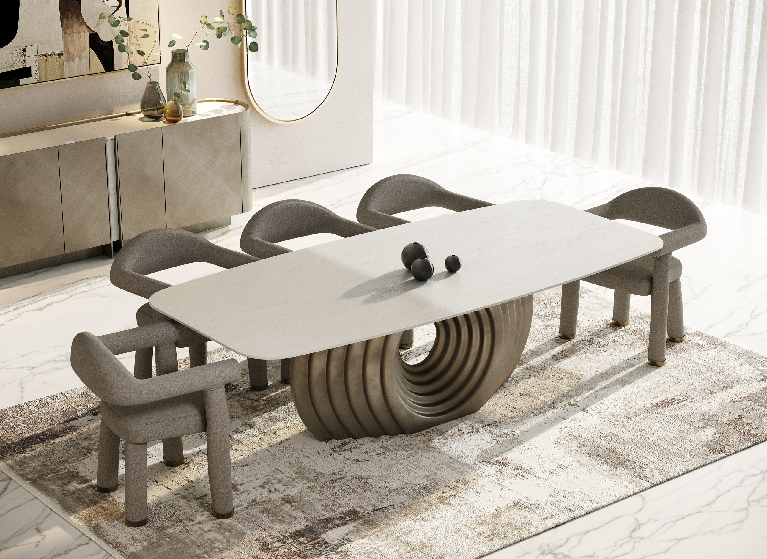 Moorgate Modern Travertine Ceramic Dining Table