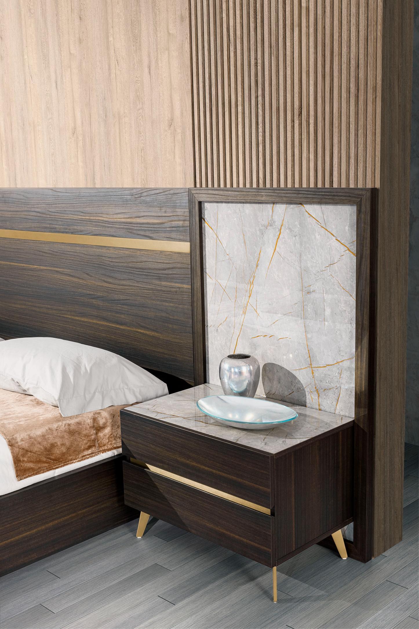 Nova Domus Velondra Modern Eucalypto Marble Bed with Two Nightstands