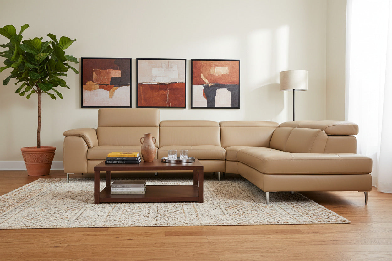 Viola - Italian Contemporary Deserto Leather Right Facing Sectional Sofa
