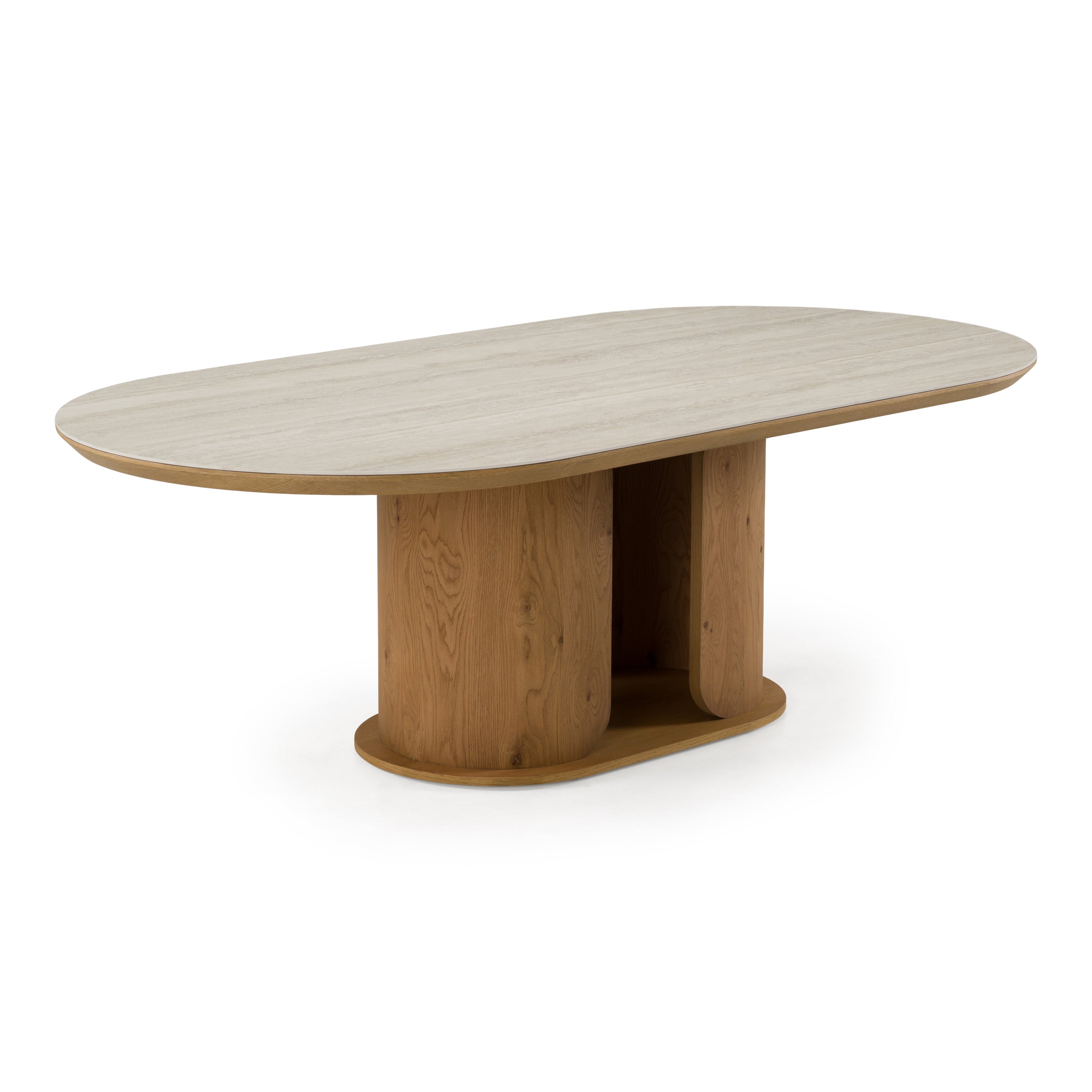 Walbrook Modern Faux Travertine Ceramic and Oval Dining Table