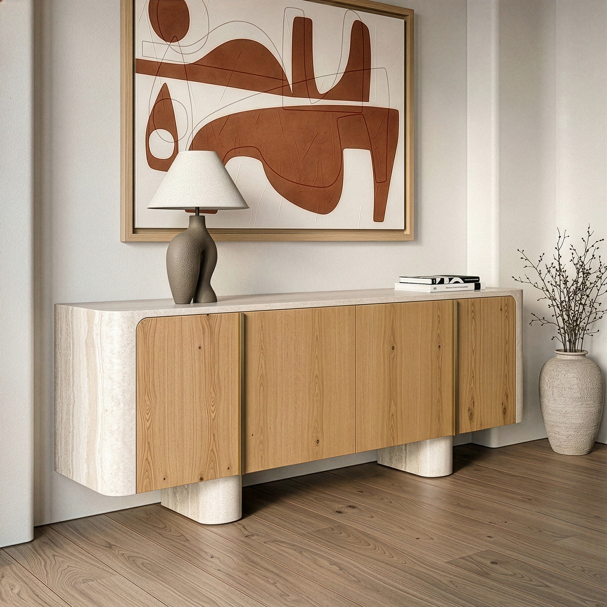 Wolff Modern Faux Travertine Buffet