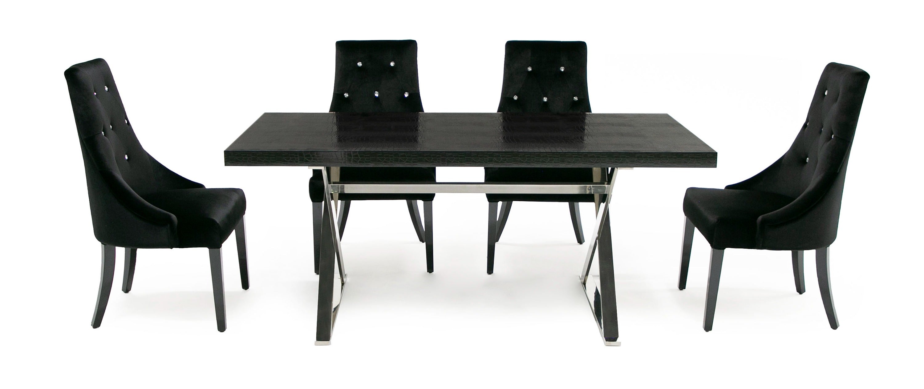A&X Xavier - Modern Crocodile + Stainless Steel Dining Table-Dining Table-VIG-Wall2Wall Furnishings