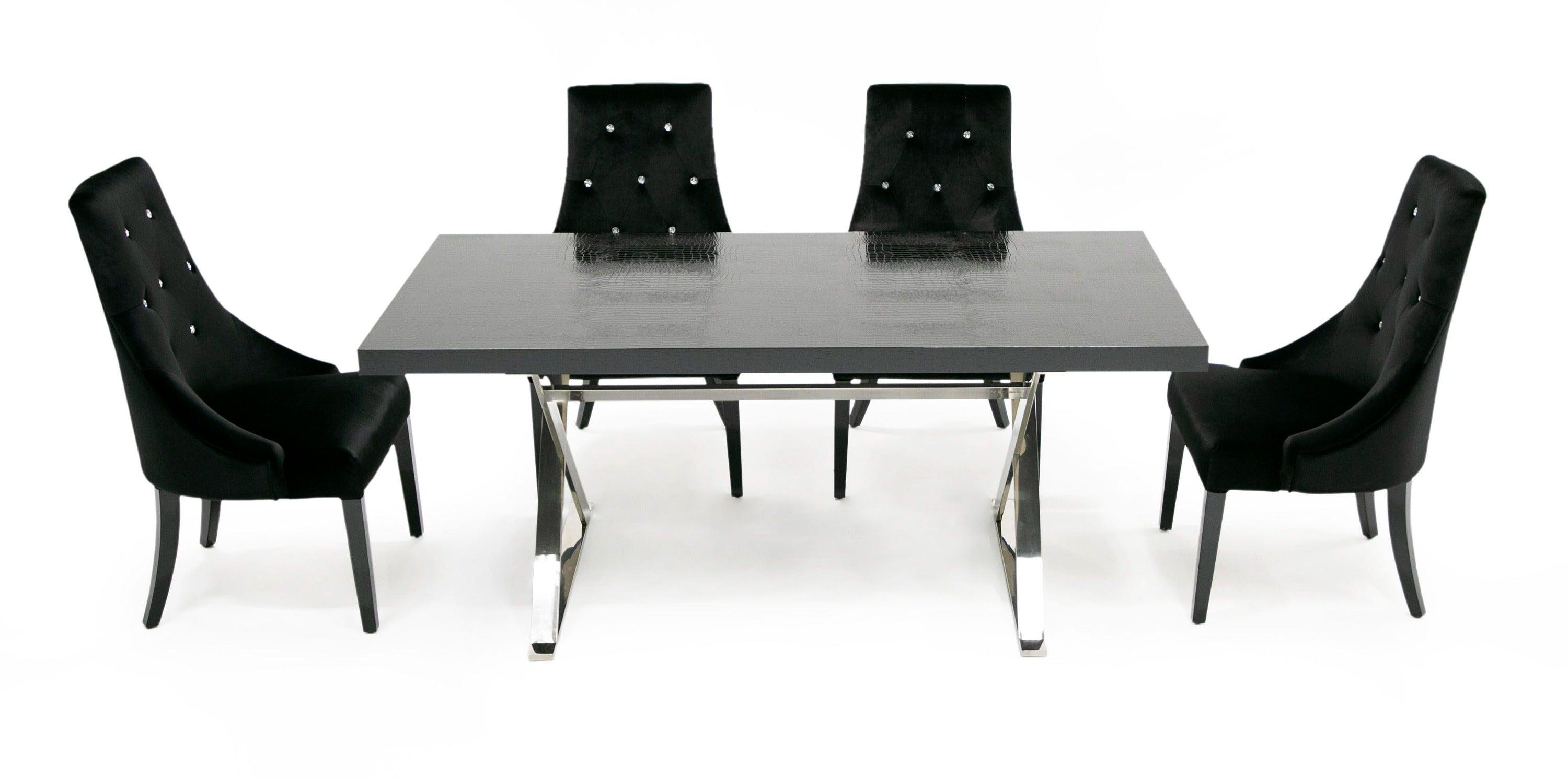 A&X Xavier - Modern Crocodile + Stainless Steel Dining Table-Dining Table-VIG-Wall2Wall Furnishings