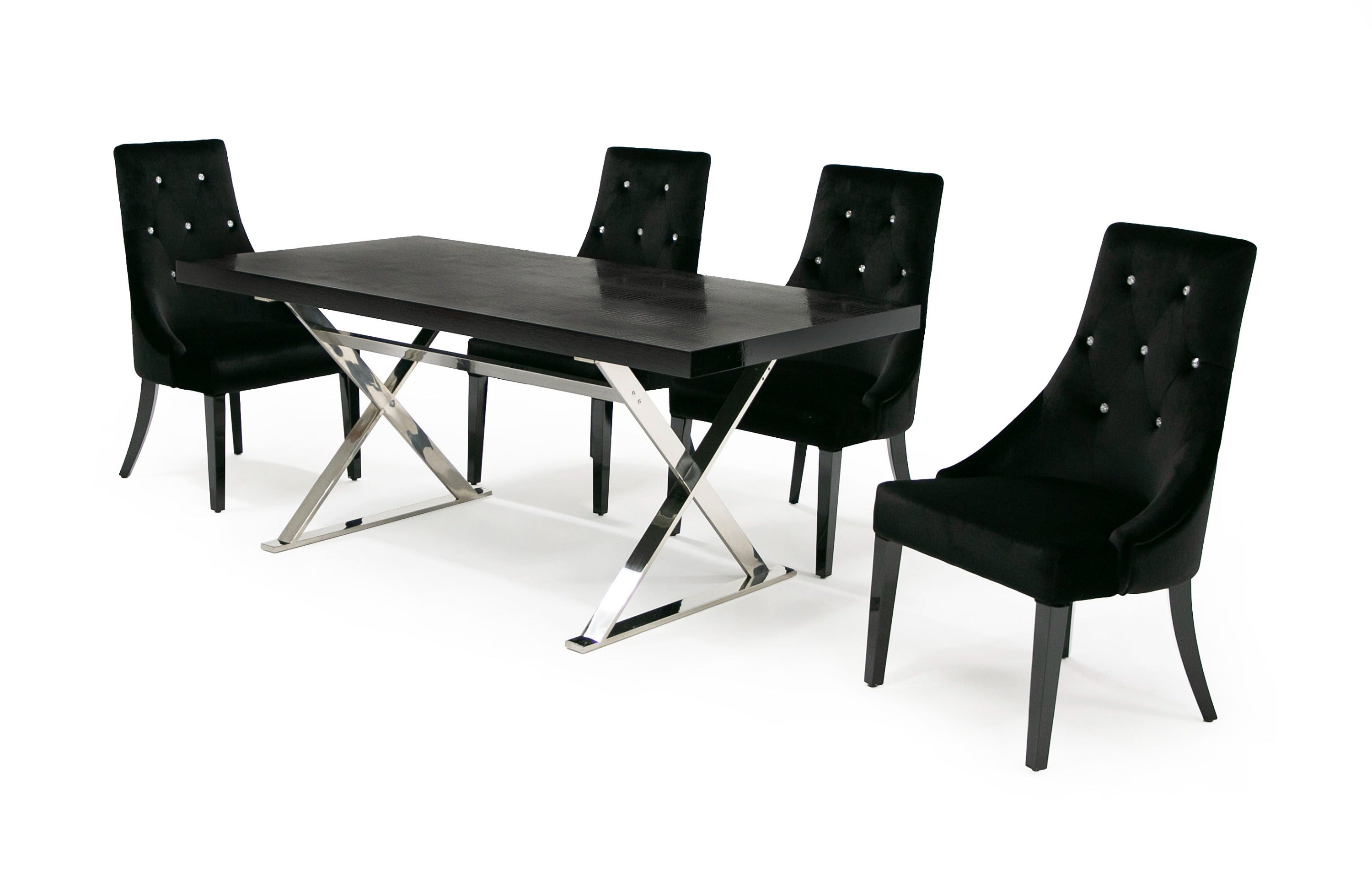 A&X Xavier - Modern Crocodile + Stainless Steel Dining Table-Dining Table-VIG-Wall2Wall Furnishings