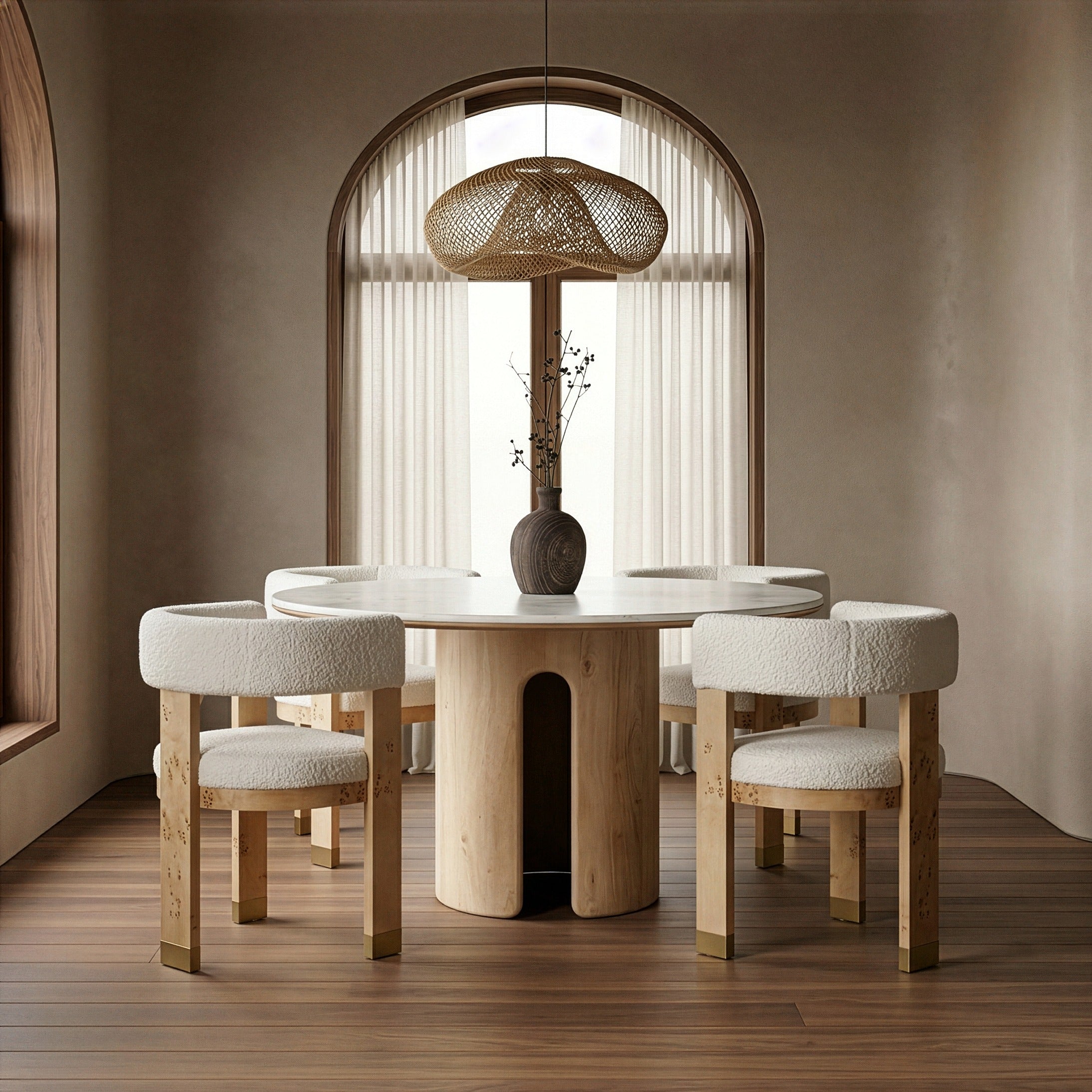 Zorhan Modern Marble and Mango Round Dining Table