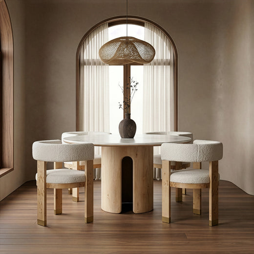 Zorhan Modern Marble and Mango Round Dining Table