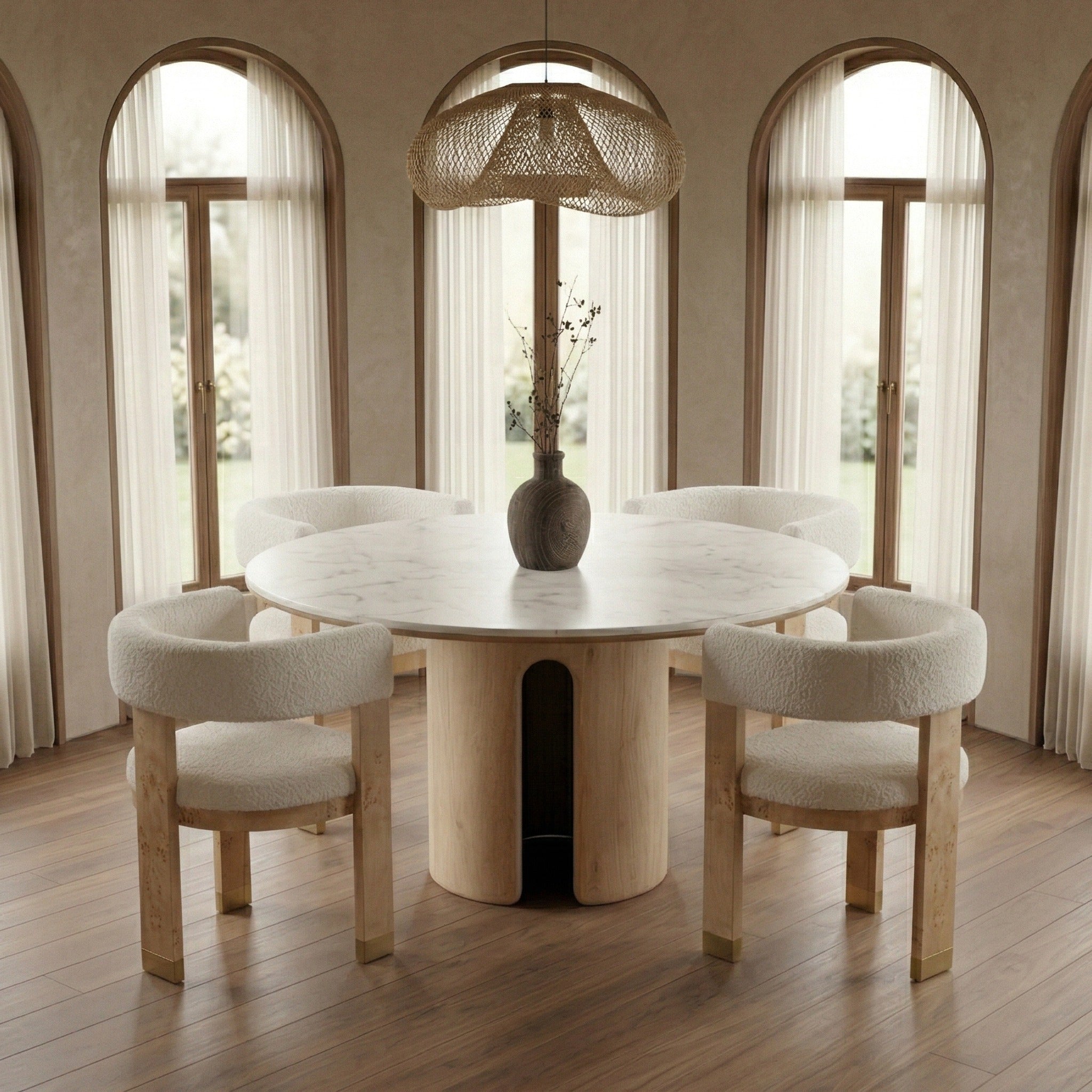 Zorhan Modern Marble and Mango Round Dining Table