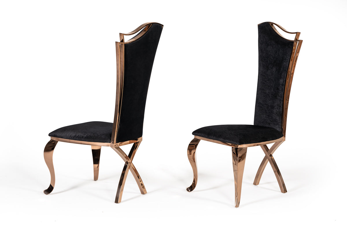 Modrest Bonnie Transitional Black Velvet & Rosegold Dining Chair (Set of 2)-Dining Chair-VIG-Wall2Wall Furnishings