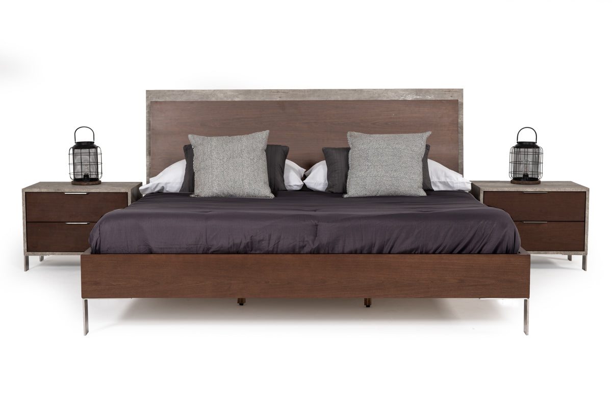 Nova Domus Conner Modern Dark Walnut & Faux Concrete Bedroom Set-Bedroom Set-VIG-Wall2Wall Furnishings
