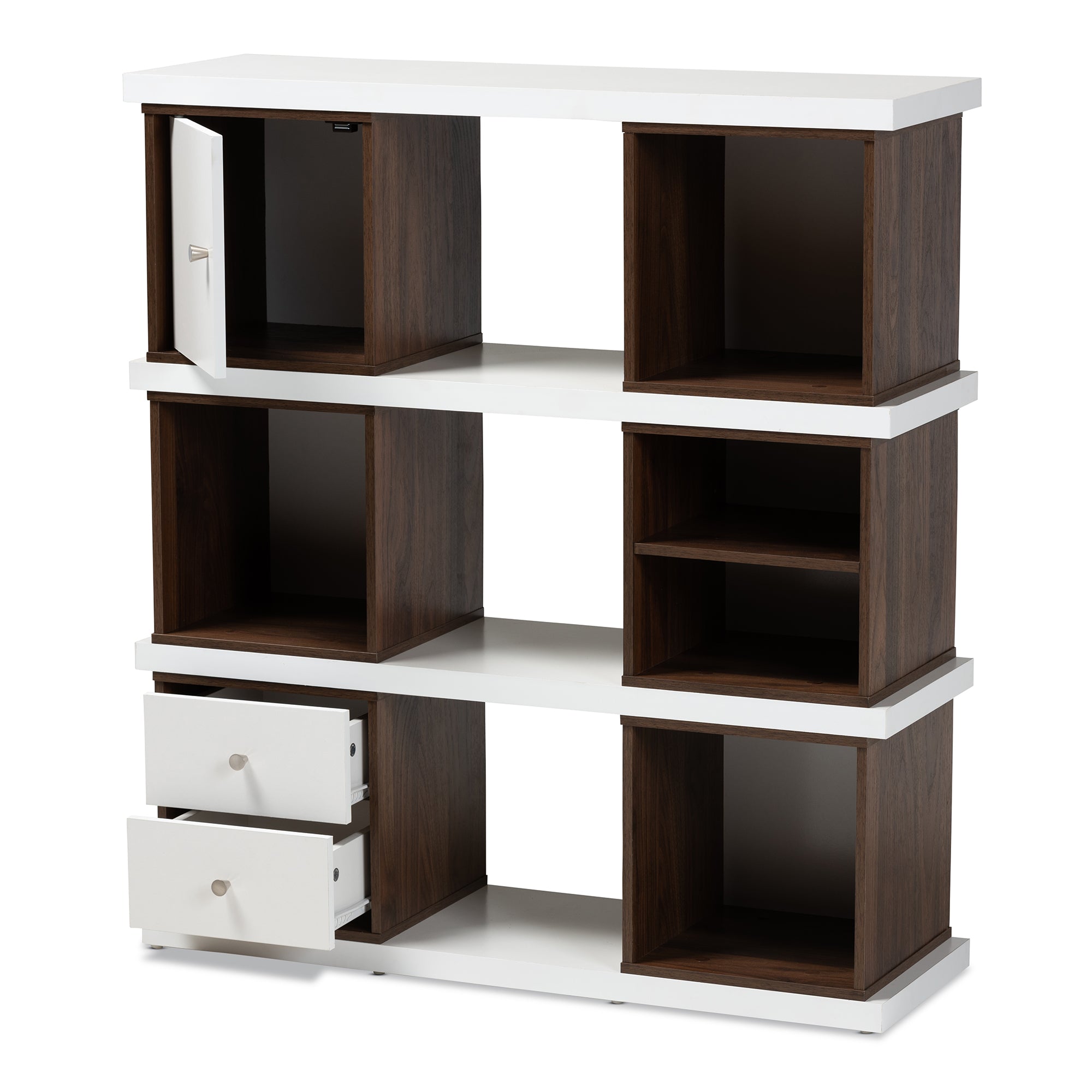 Rune Modern Bookcase Two-Tone 2-Drawer-Bookcase-Baxton Studio - WI-Wall2Wall Furnishings
