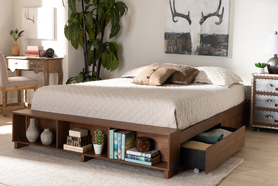 Arthur Rustic Bed Built-In with Built-In Shelves-Bed-Baxton Studio - WI-Wall2Wall Furnishings