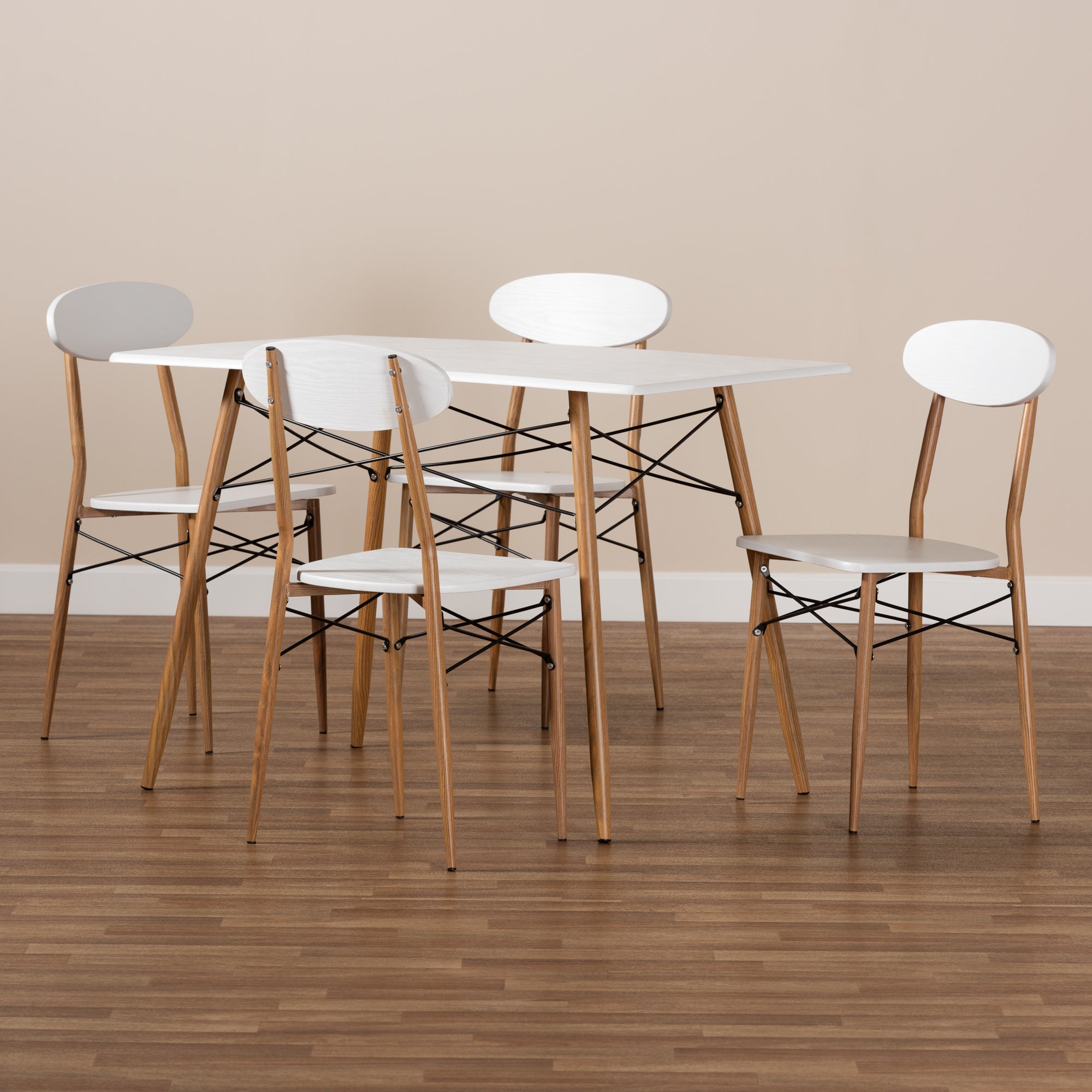 Wayne Mid-Century Table & Dining Chairs 5-Piece-Dining Set-Baxton Studio - WI-Wall2Wall Furnishings