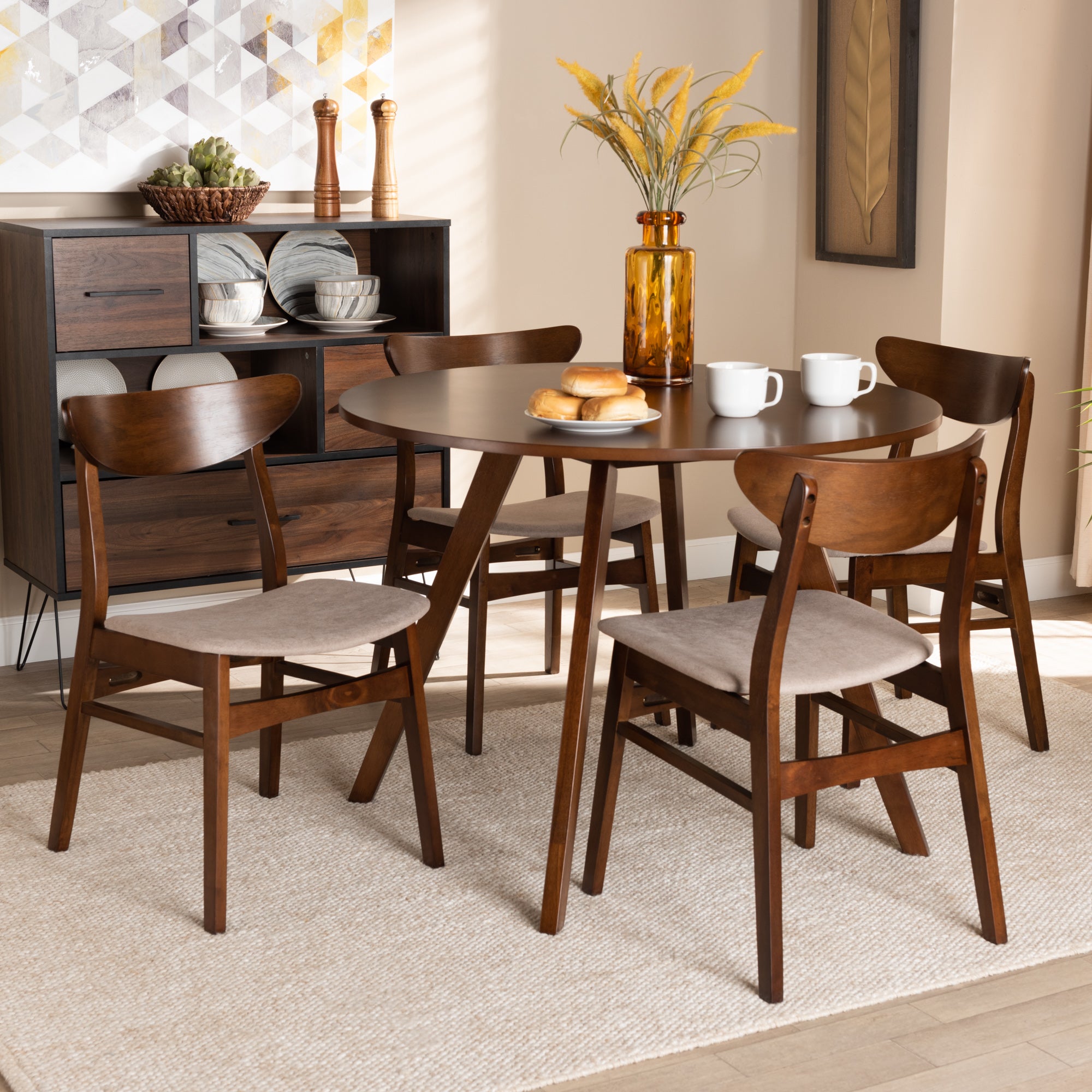 Philip Mid-Century Dining Table & Dining Chairs-Dining Set-Baxton Studio - WI-Wall2Wall Furnishings