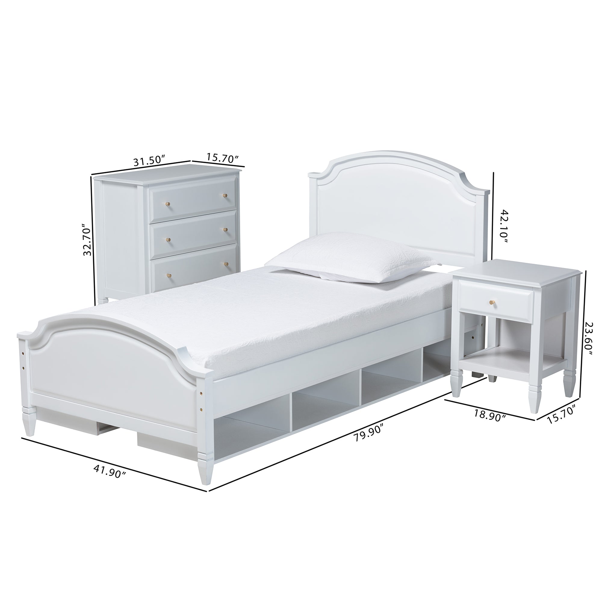 Elise Classic Bed & Nightstand & Chest 3-Piece-Bedroom Set-Baxton Studio - WI-Wall2Wall Furnishings
