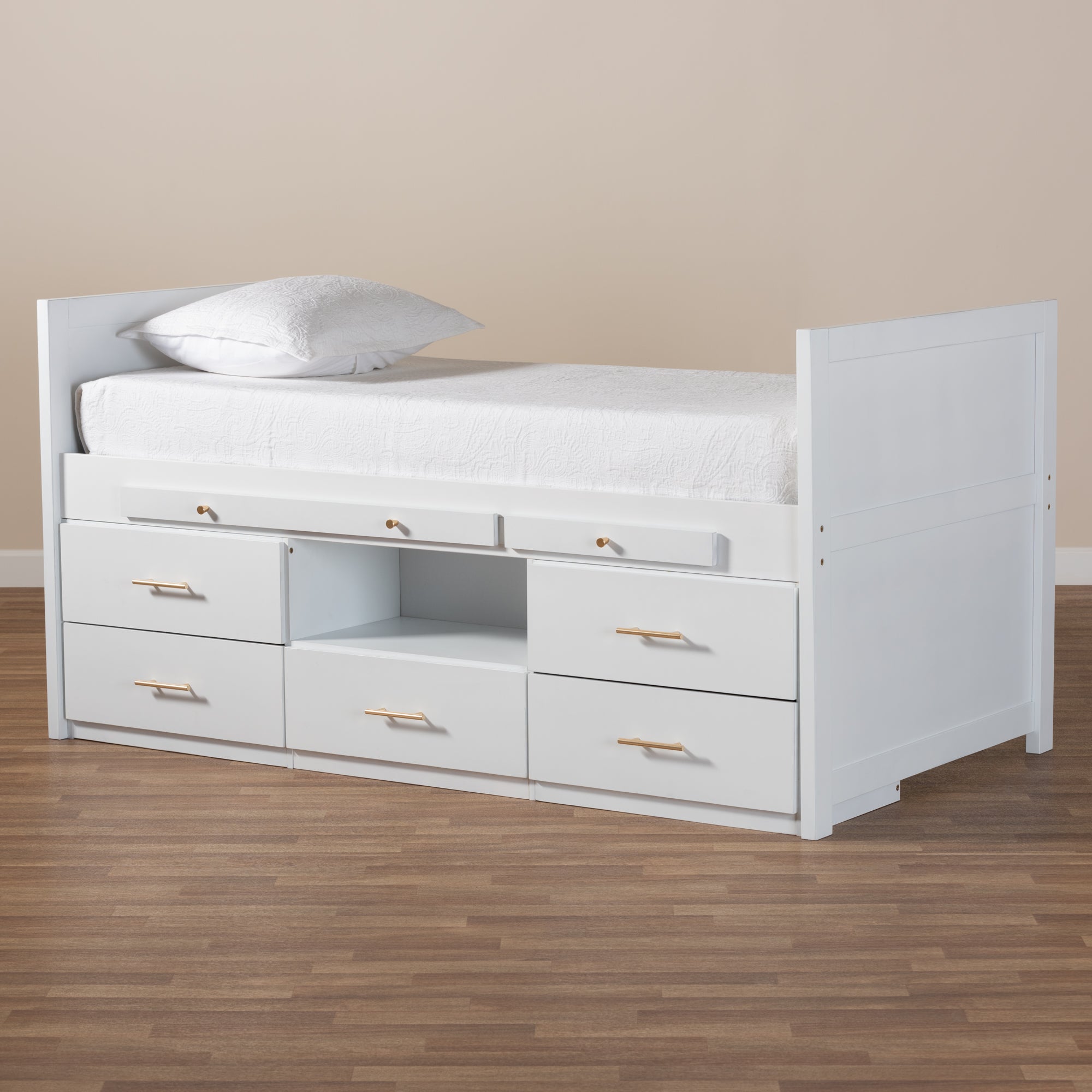 Mirza Modern Bed 5-Drawer with Pull-Out Desk-Bed-Baxton Studio - WI-Wall2Wall Furnishings