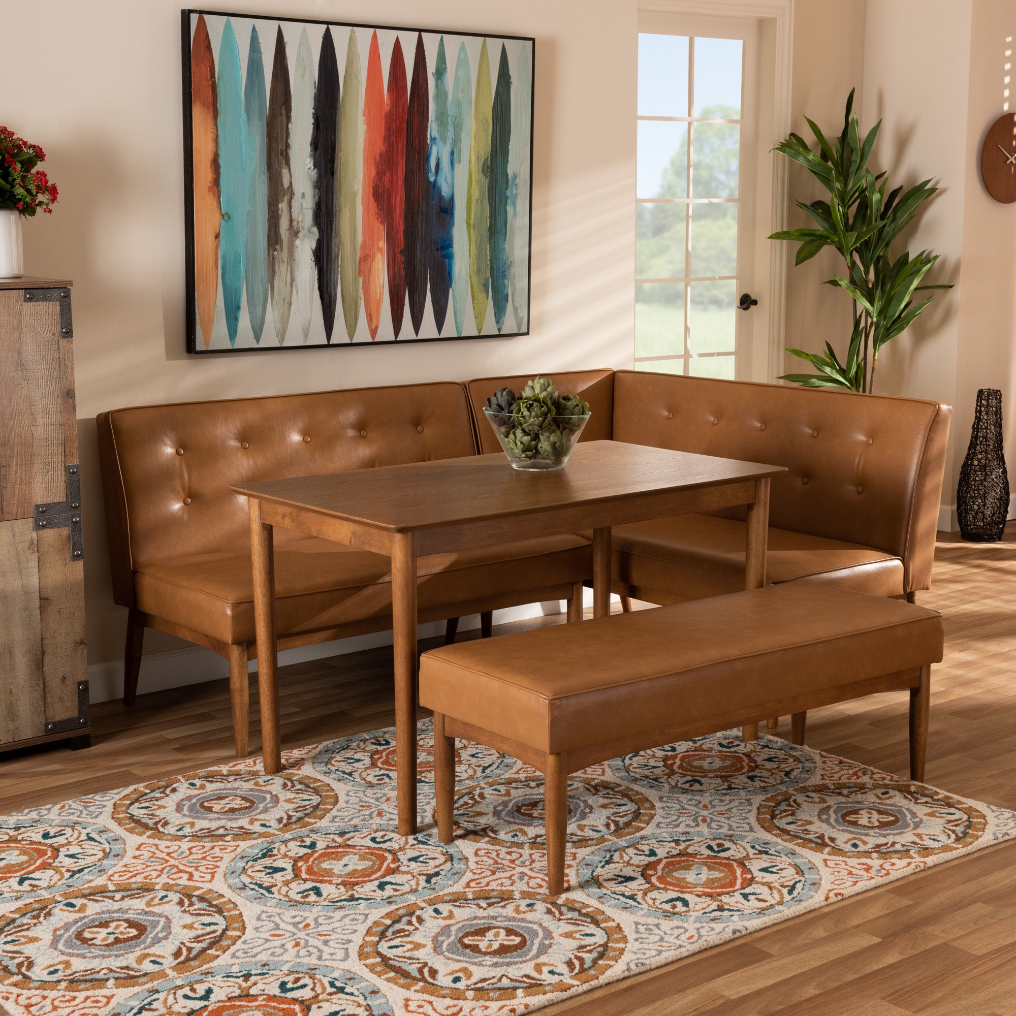 Arvid Mid-Century Table & Dining Bench & Dining Sofa Bench-Dining Set-Baxton Studio - WI-Wall2Wall Furnishings