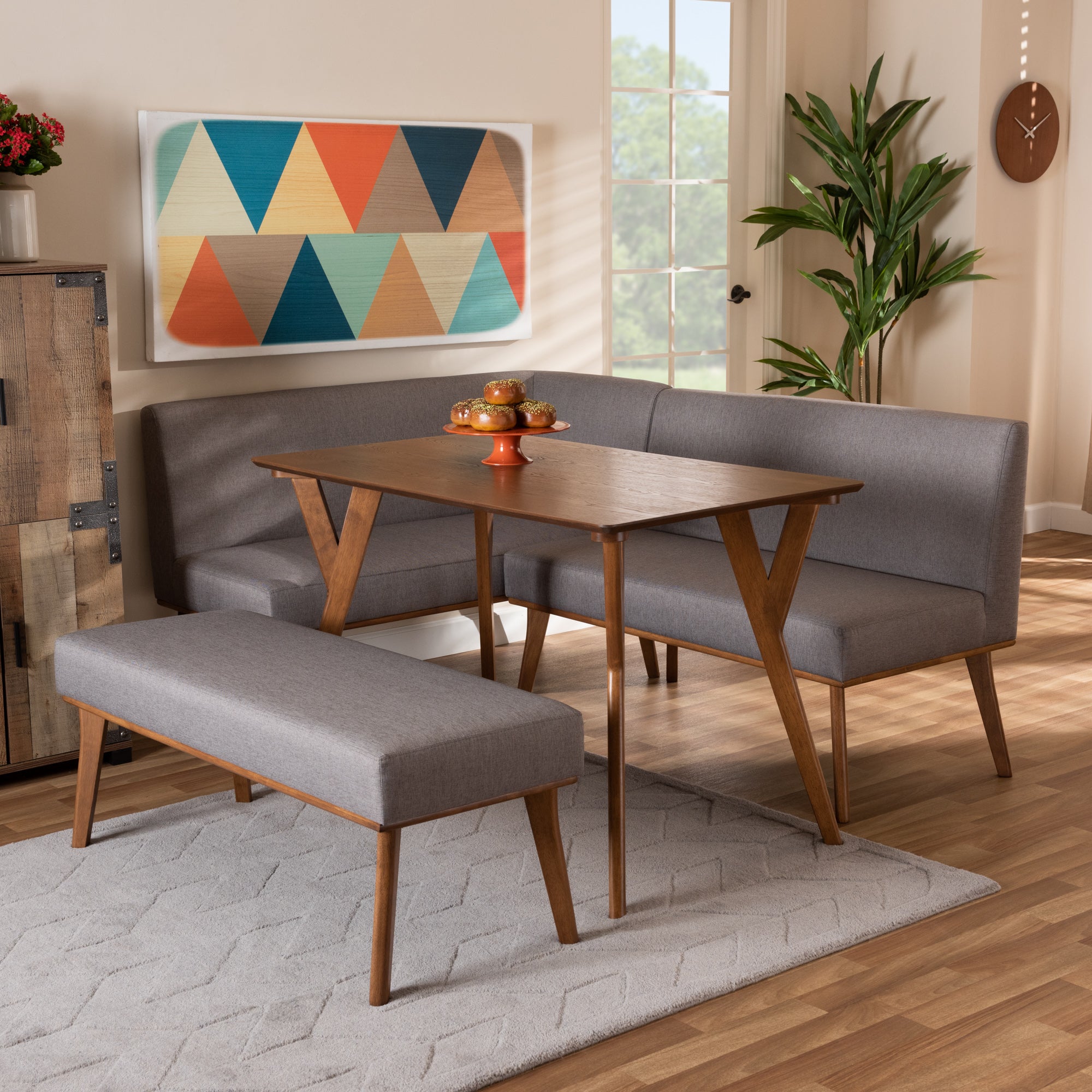 Odessa Mid-Century Table & Dining Bench & Dining Sofa Bench-Dining Set-Baxton Studio - WI-Wall2Wall Furnishings