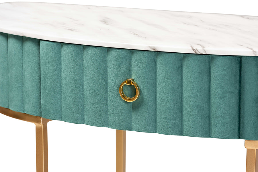 Beale Glamour Console Table 1-Drawer with Faux Marble Tabletop-Console Table-Baxton Studio - WI-Wall2Wall Furnishings