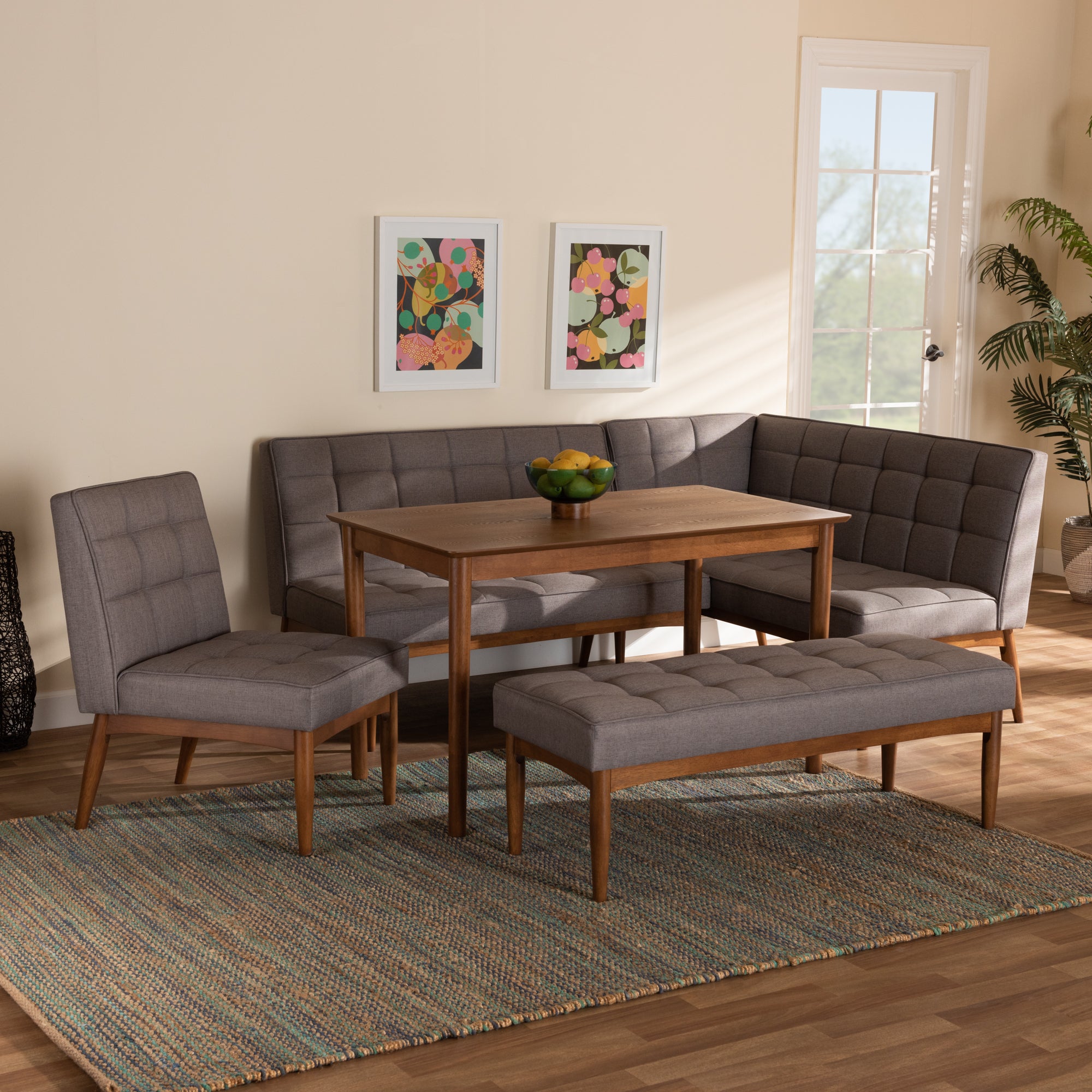 Sanford Mid-Century Table & Dining Bench & Dining Sofa Bench & Chair-Dining Set-Baxton Studio - WI-Wall2Wall Furnishings