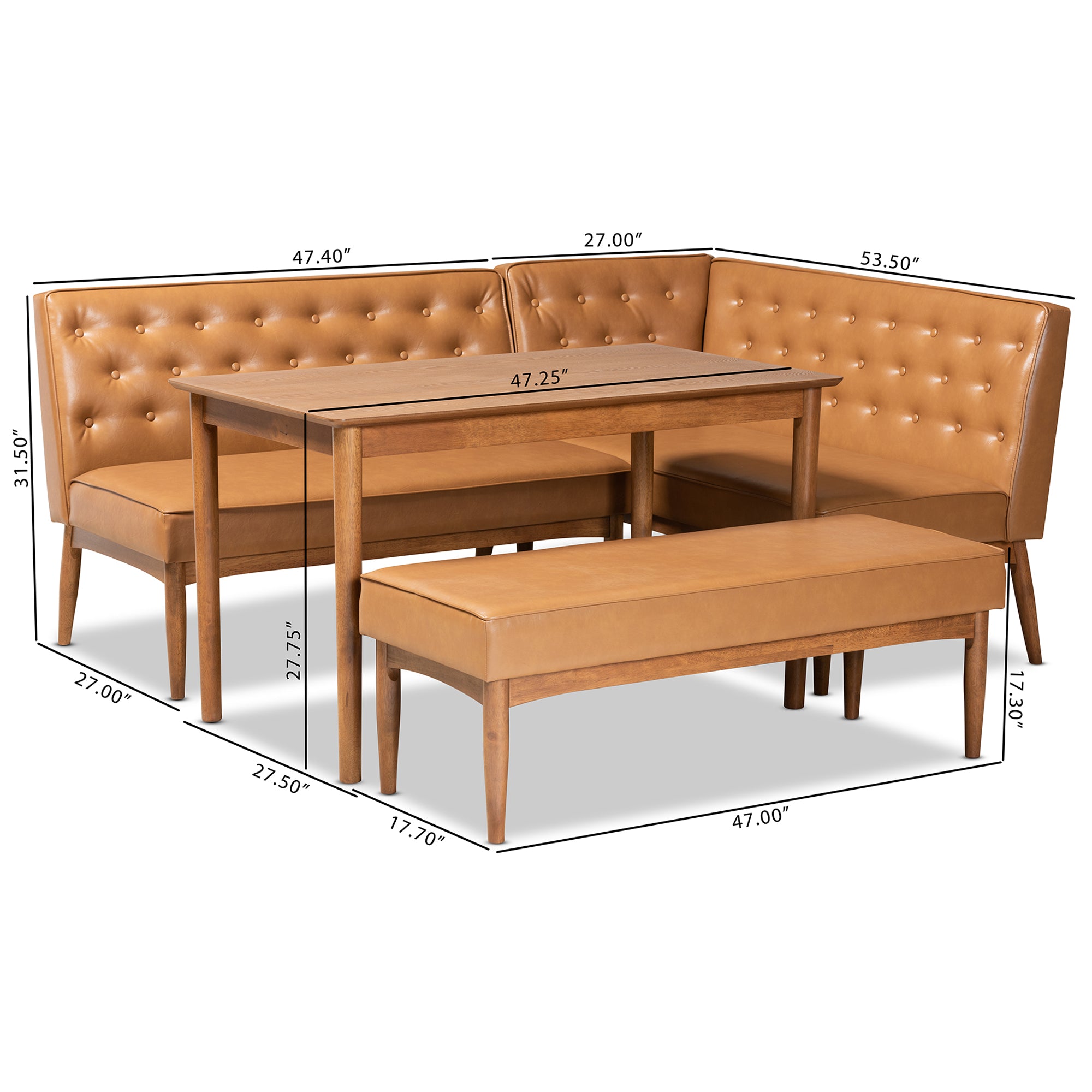 Riordan Mid-Century Table & Dining Bench & Dining Sofa Bench-Dining Set-Baxton Studio - WI-Wall2Wall Furnishings