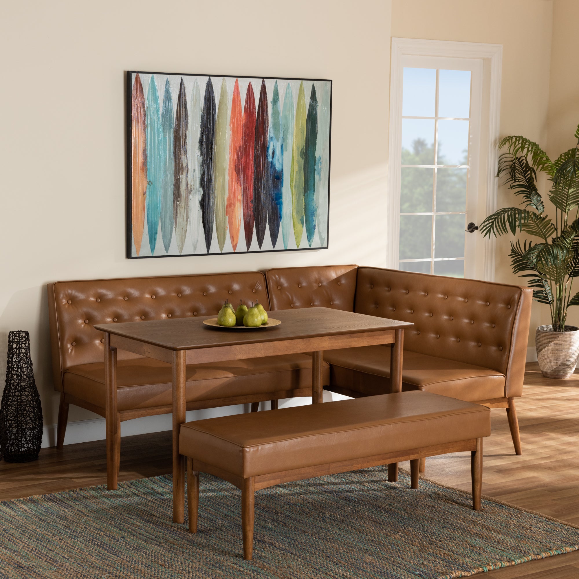 Riordan Mid-Century Table & Dining Bench & Dining Sofa Bench-Dining Set-Baxton Studio - WI-Wall2Wall Furnishings