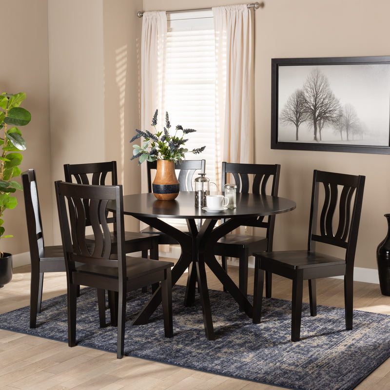 Mare Modern Table & Six (6) Dining Chairs 7-Piece-Dining Set-Baxton Studio - WI-Wall2Wall Furnishings