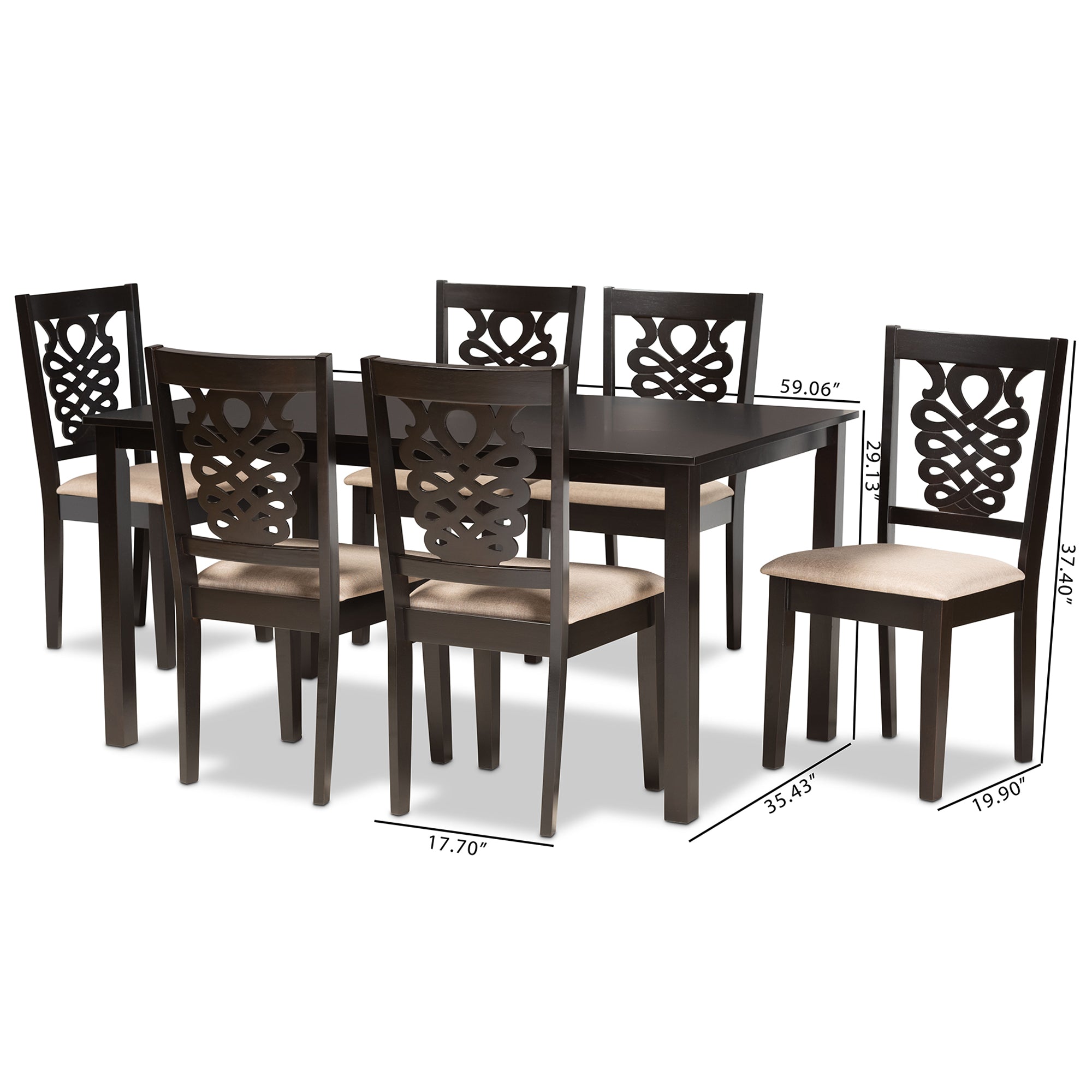 Gervais Modern Dining Table & Six (6) Dining Chairs 7-Piece-Dining Set-Baxton Studio - WI-Wall2Wall Furnishings