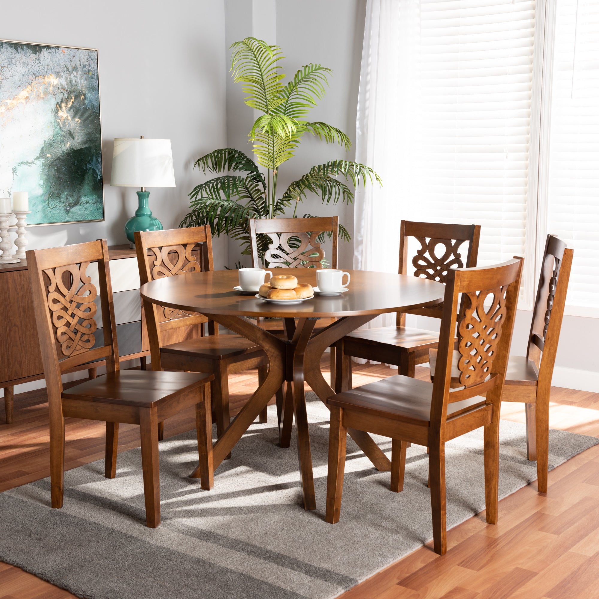 Liese Modern Dining Table & Six (6) Dining Chairs 7-Piece-Dining Set-Baxton Studio - WI-Wall2Wall Furnishings