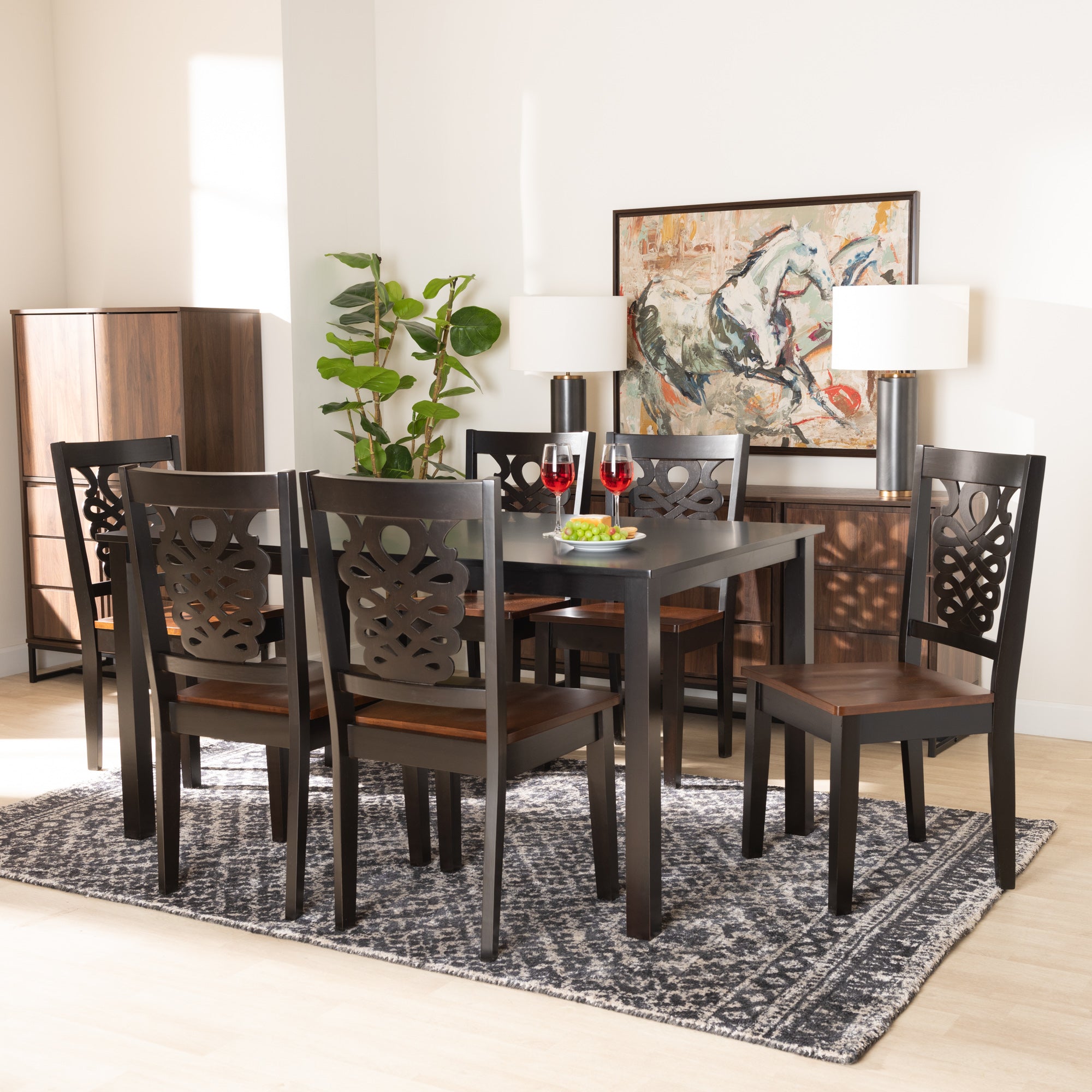 Luisa Modern Dining Table & Six (6) Dining Chairs Two-Tone 7-Piece-Dining Set-Baxton Studio - WI-Wall2Wall Furnishings