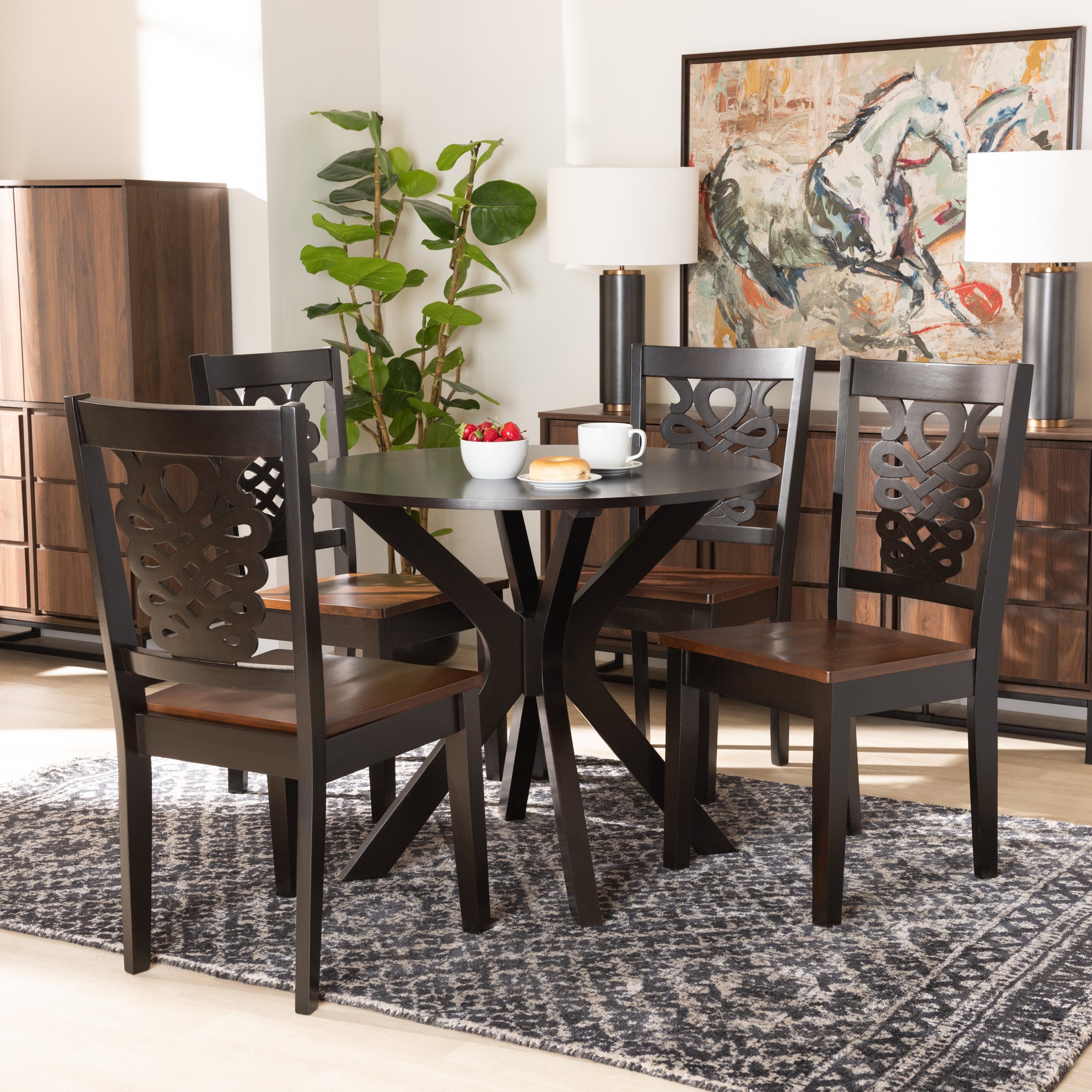 Liese Modern Dining Table & Dining Chairs Two-Tone 5-Piece-Dining Set-Baxton Studio - WI-Wall2Wall Furnishings
