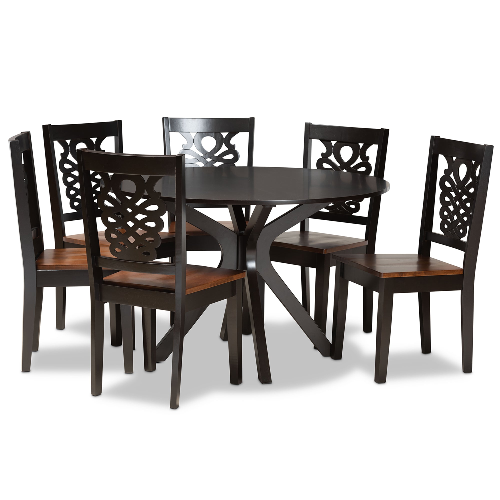 Liese Modern Dining Table & Six (6) Dining Chairs Two-Tone 7-Piece-Dining Set-Baxton Studio - WI-Wall2Wall Furnishings