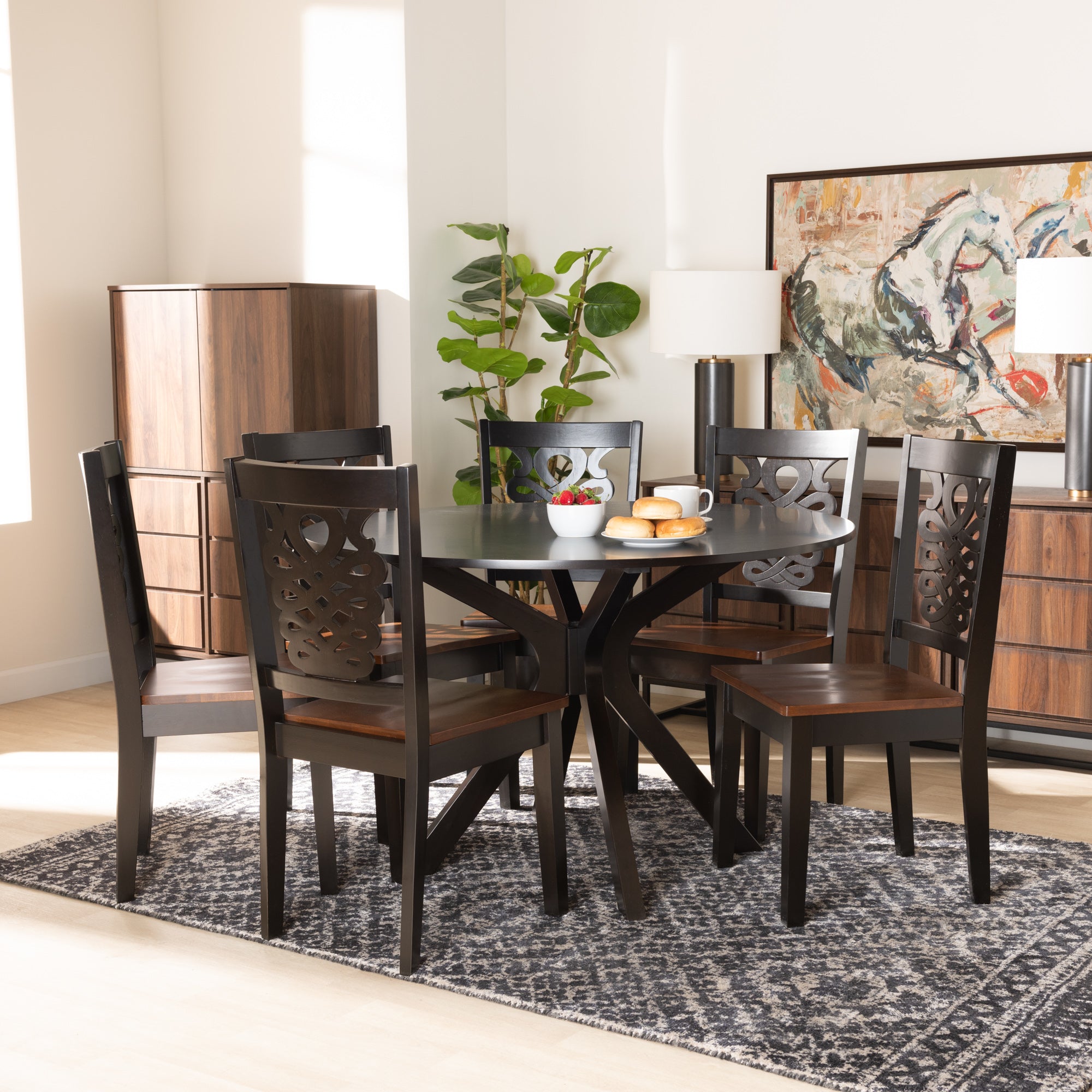 Liese Modern Dining Table & Six (6) Dining Chairs Two-Tone 7-Piece-Dining Set-Baxton Studio - WI-Wall2Wall Furnishings