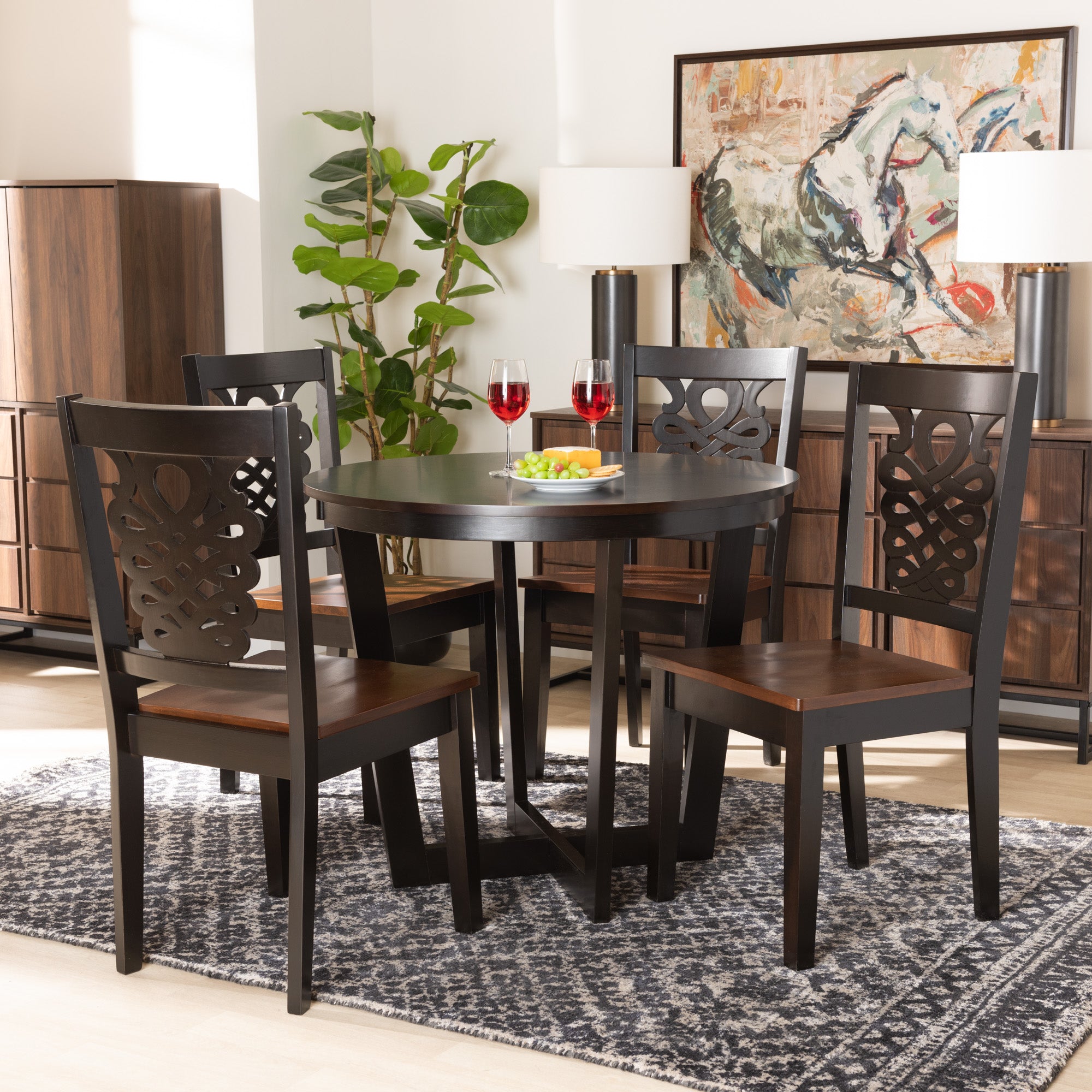 Salida Modern Dining Table & Dining Chairs Two-Tone 5-Piece-Dining Set-Baxton Studio - WI-Wall2Wall Furnishings
