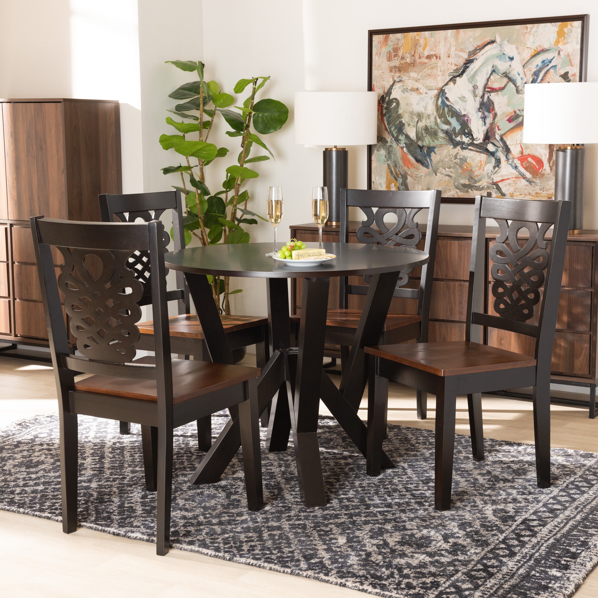 Valda Modern Dining Table & Dining Chairs Two-Tone 5-Piece-Dining Set-Baxton Studio - WI-Wall2Wall Furnishings