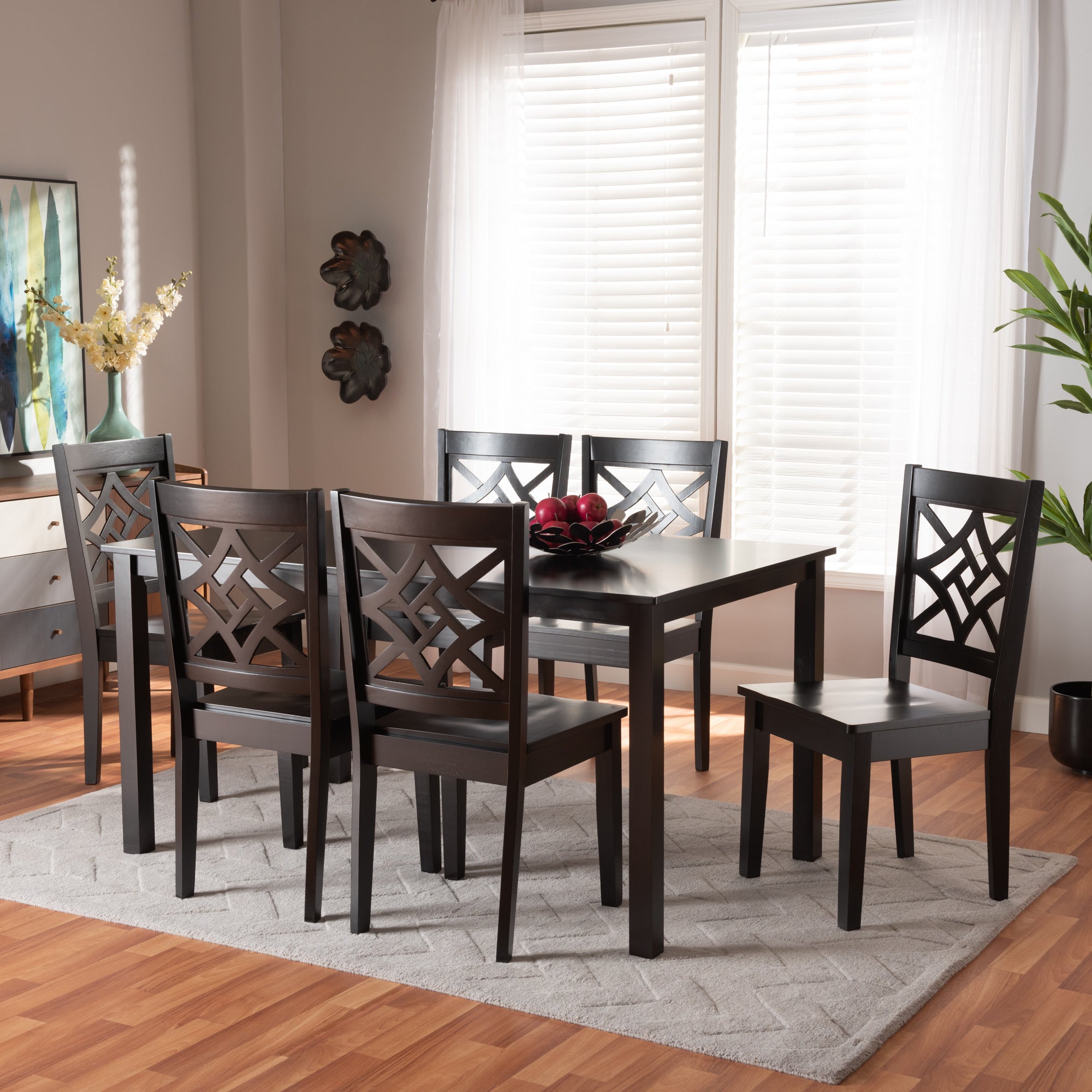 Nicolette Modern Dining Table & Six (6) Dining Chairs 7-Piece-Dining Set-Baxton Studio - WI-Wall2Wall Furnishings