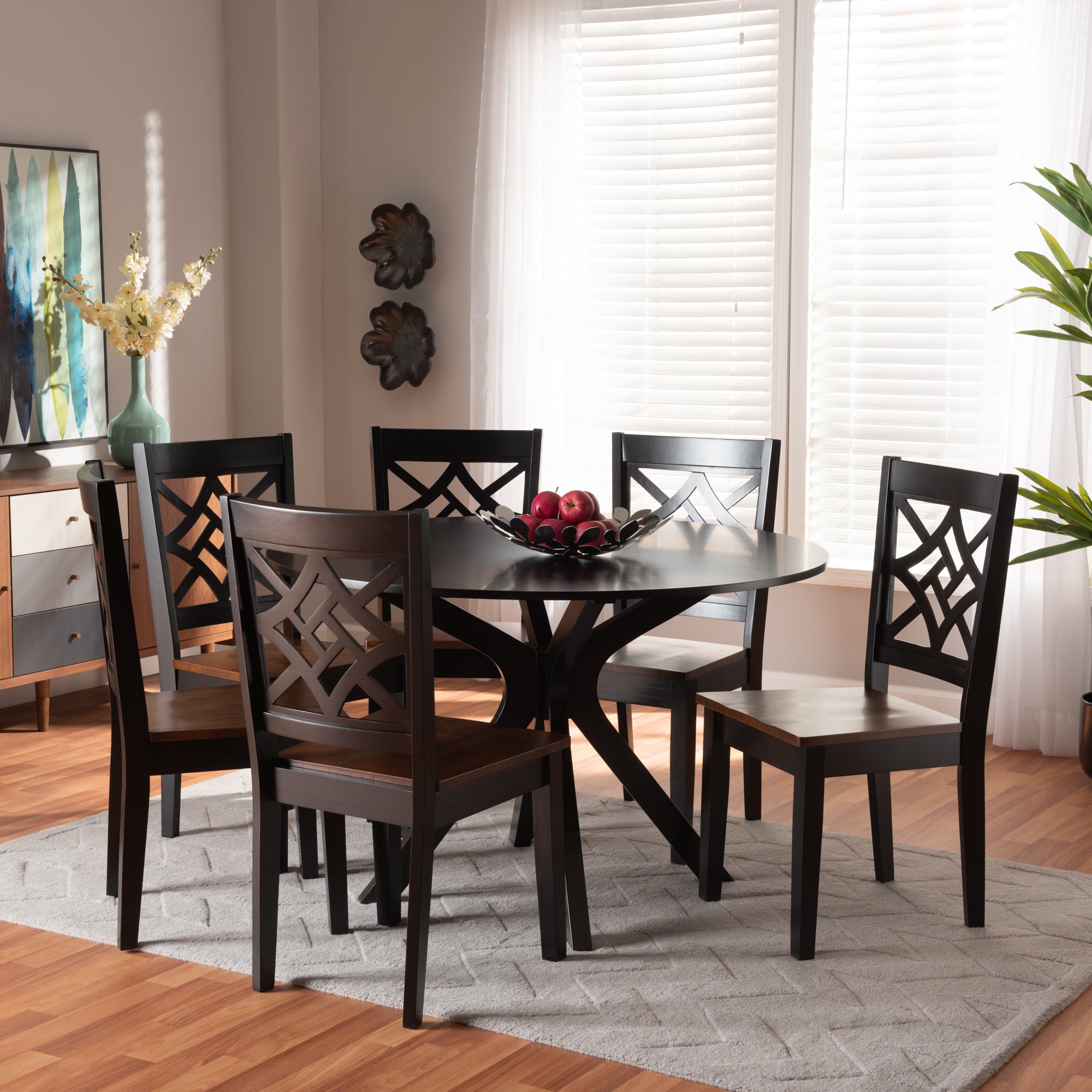 Miela Modern Dining Table & Six (6) Dining Chairs Two-Tone 7-Piece-Dining Set-Baxton Studio - WI-Wall2Wall Furnishings