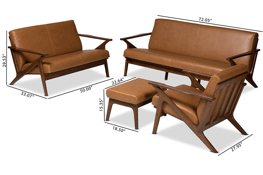 Bianca Mid-Century Sofa & Loveseat & Living Room Chair & Ottoman-Sofa Set-Baxton Studio - WI-Wall2Wall Furnishings