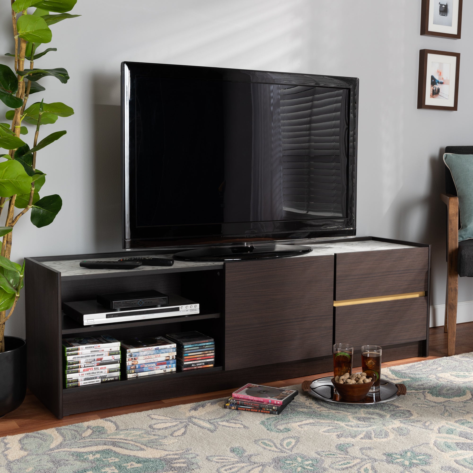 Walker Contemporary TV Stand with Faux Marble Top-TV Stand-Baxton Studio - WI-Wall2Wall Furnishings