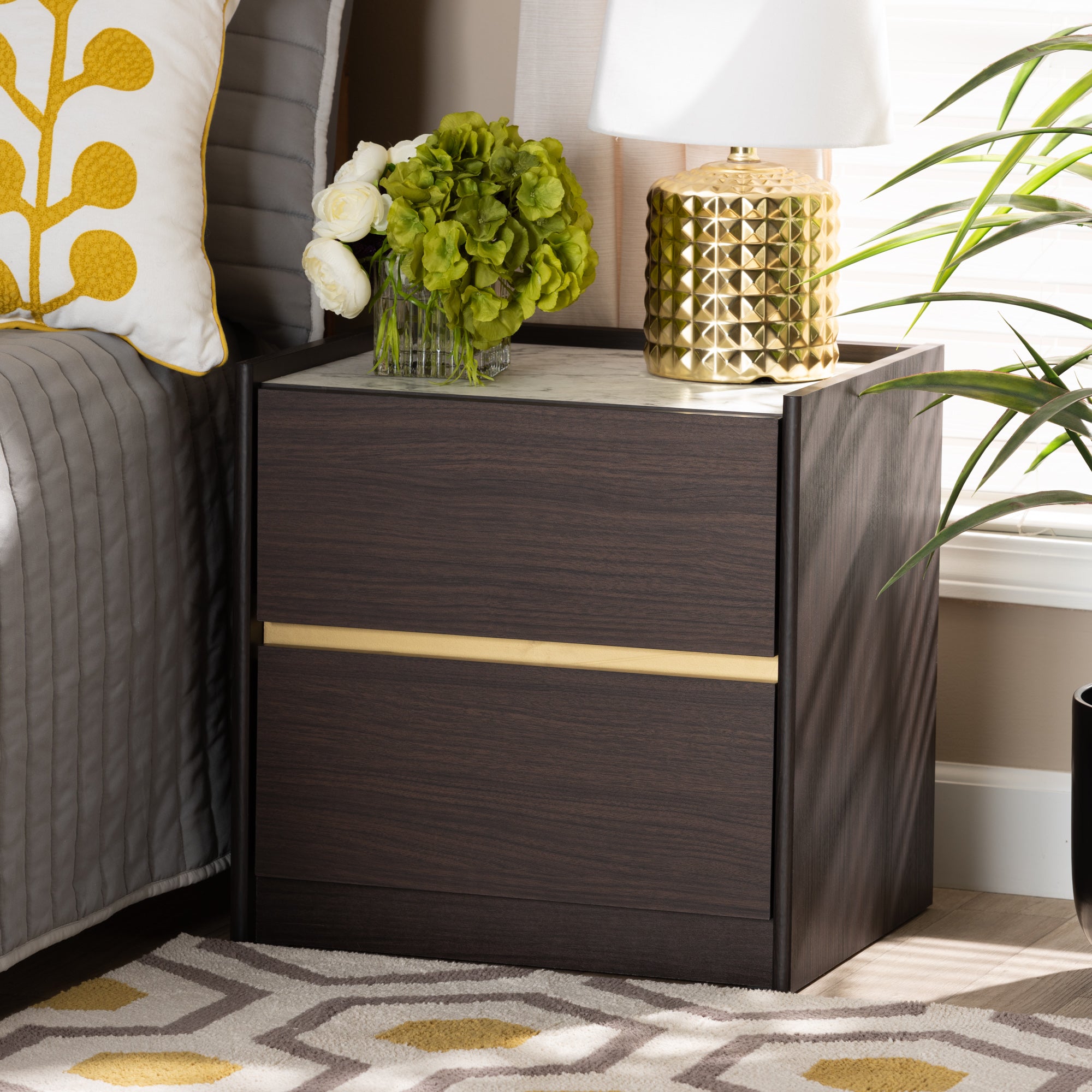 Walker Contemporary Nightstand with Faux Marble Top-Nightstand-Baxton Studio - WI-Wall2Wall Furnishings