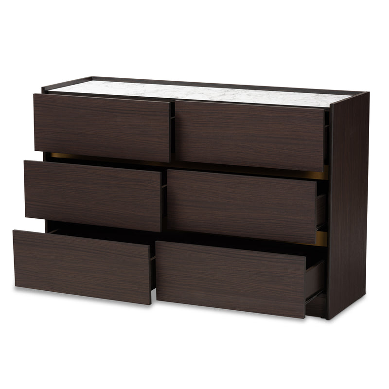 Walker Modern Dresser 6-Drawer with Faux Marble Top-Dresser-Baxton Studio - WI-Wall2Wall Furnishings